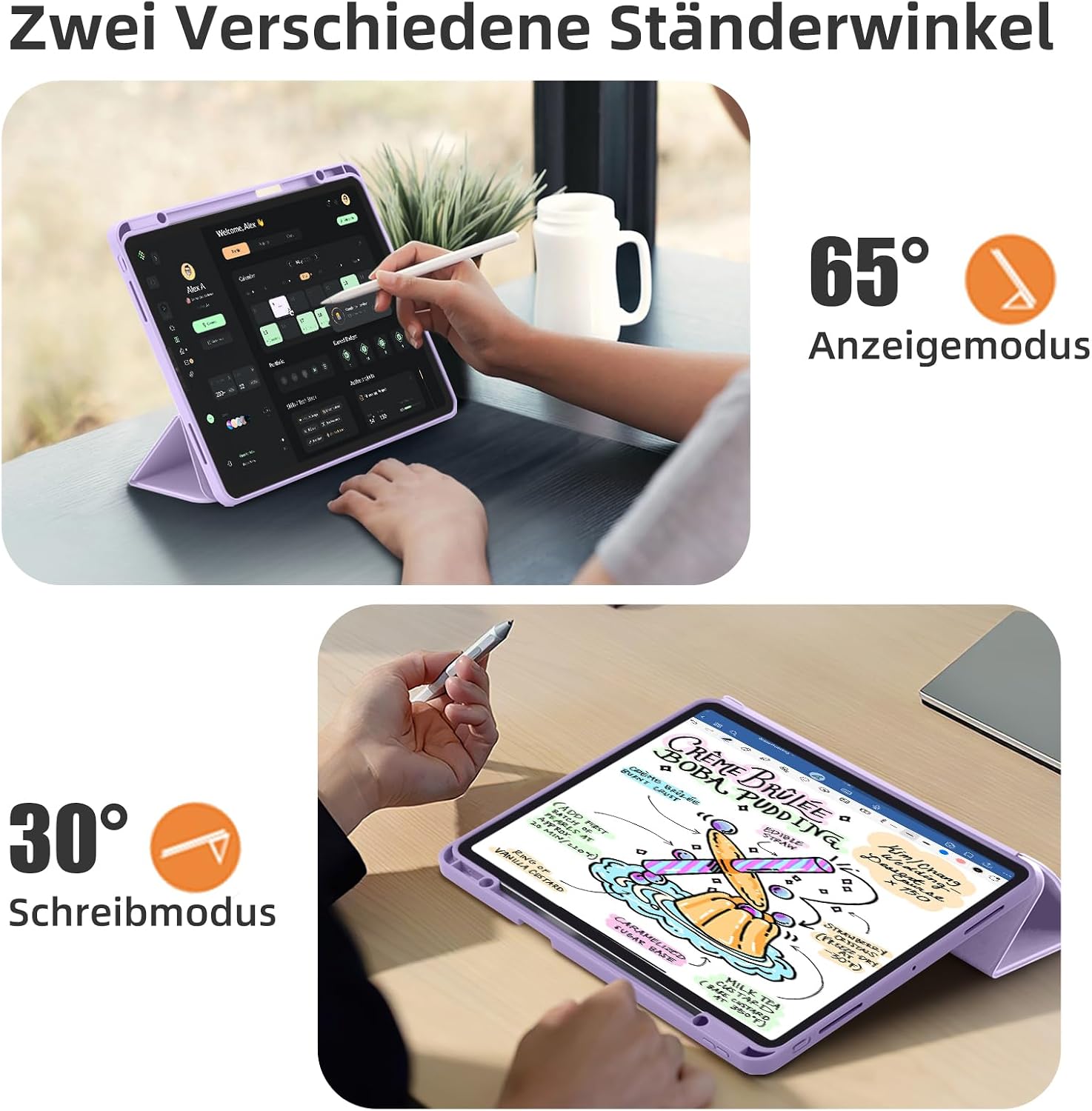 Thumbnail 5 de Vobafe Hülle für iPad Air 13 Zoll mit Stifthalter – Auto Wake/Sleep, TPU-Rückseite & Dreifach-Ständer Schutzcover (Lavendel)