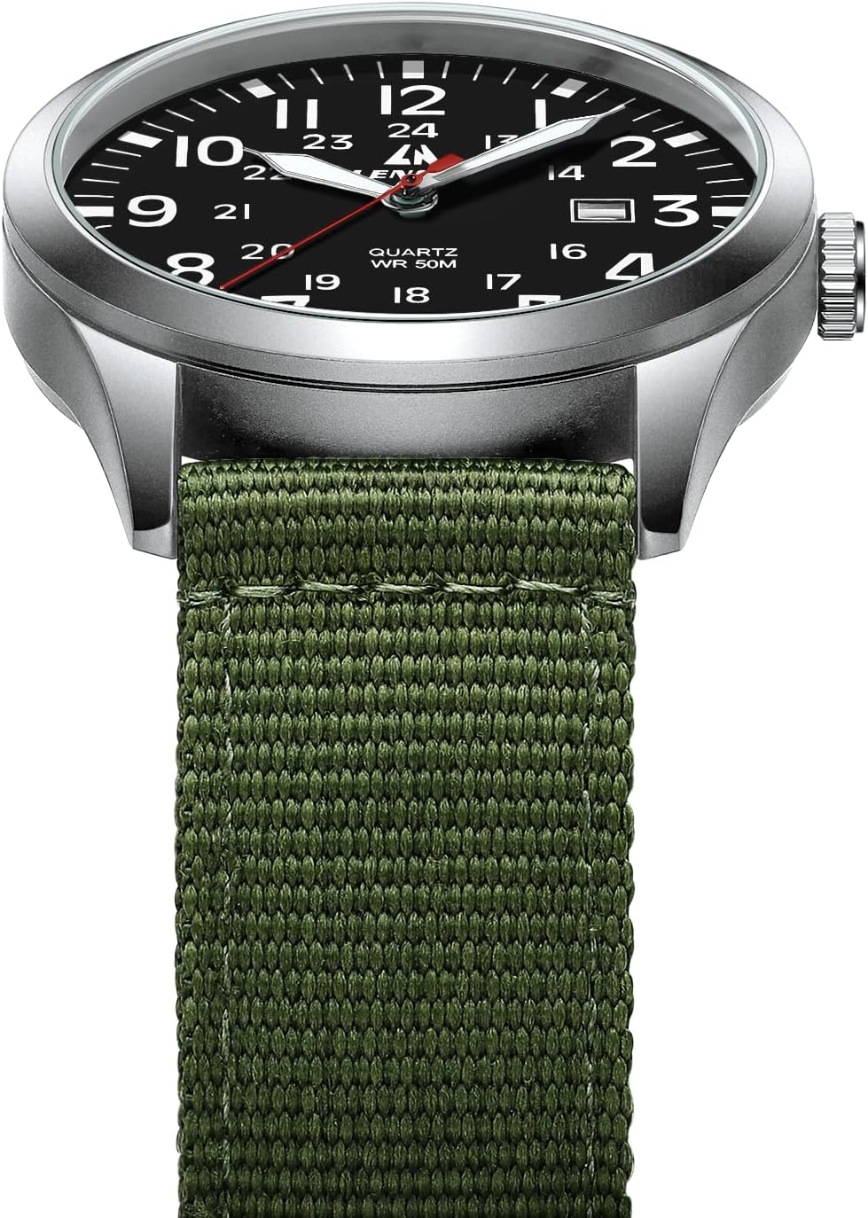 Thumbnail 6 de LN LENQIN men’s military-style analog quartz watch with date, 42mm steel case & nylon strap (water-resistant 3 ATM)