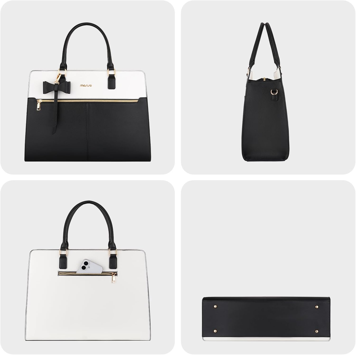 Thumbnail 6 de MOSISO Borsa Tote Laptop Donna 15.6'' in Pelle PU Impermeabile, con Pochette e Fiocco – Nero