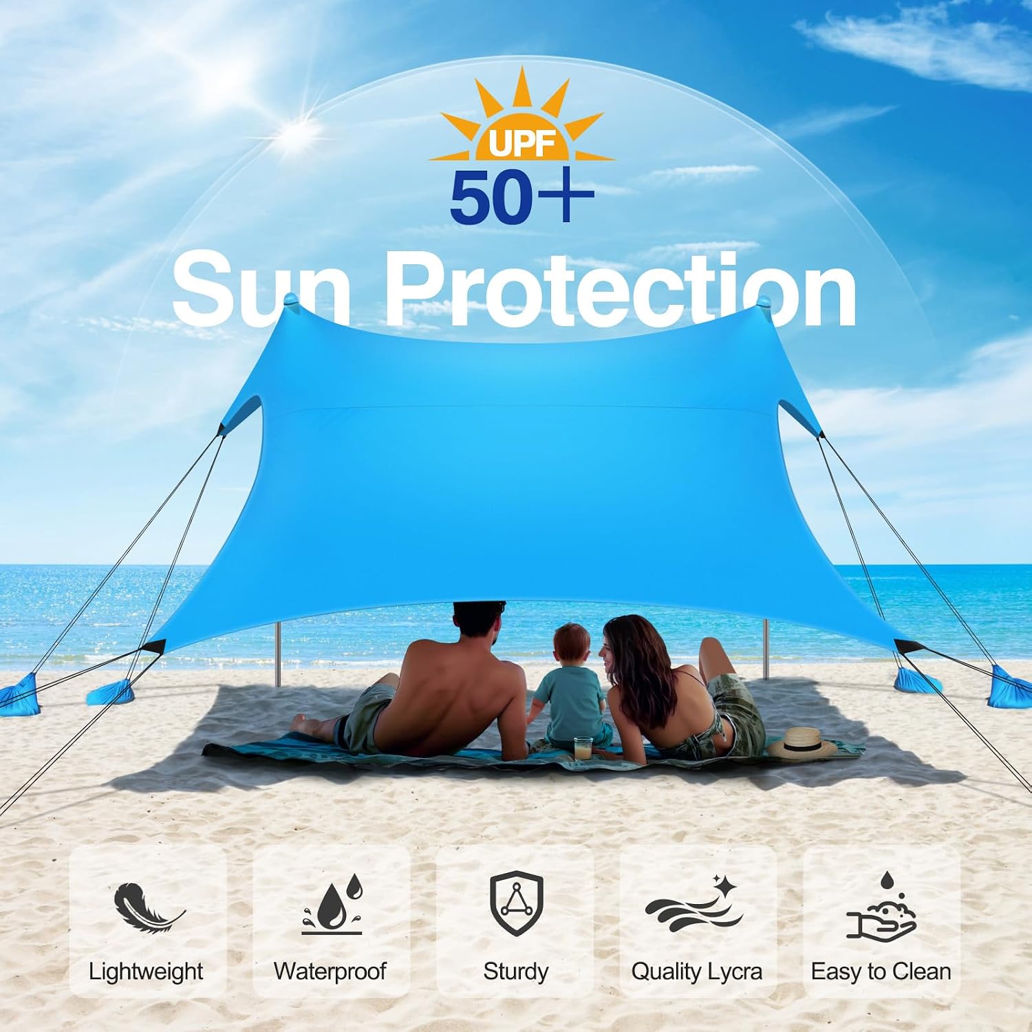 Detalle de Rhino Valley 3x3m Tenda da Spiaggia Ultra Stabile: Protezione UPF50+ e Comfort per Famiglie