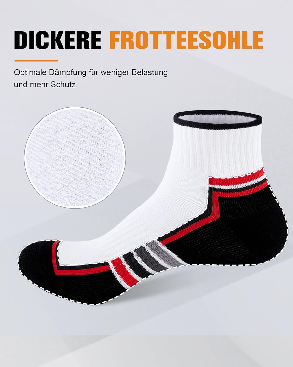 Detalle de EconioSocken Sneaker-Socken aus Baumwolle (Herren & Damen) – gepolsterte Quarter Socken mit Frotteesohle, 6/10 Paar