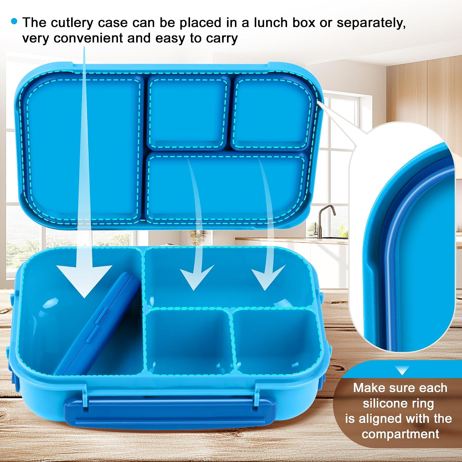 Detalle de Amathley Lunch Box: 1200ml 4-Compartment Bento for Kids and Adults