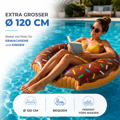 Detalle 2 de Aufblasbar Donut Schwimmring braun Ø 120 cm mit Biss – XXL-Schwimmring für Erwachsene & Kinder