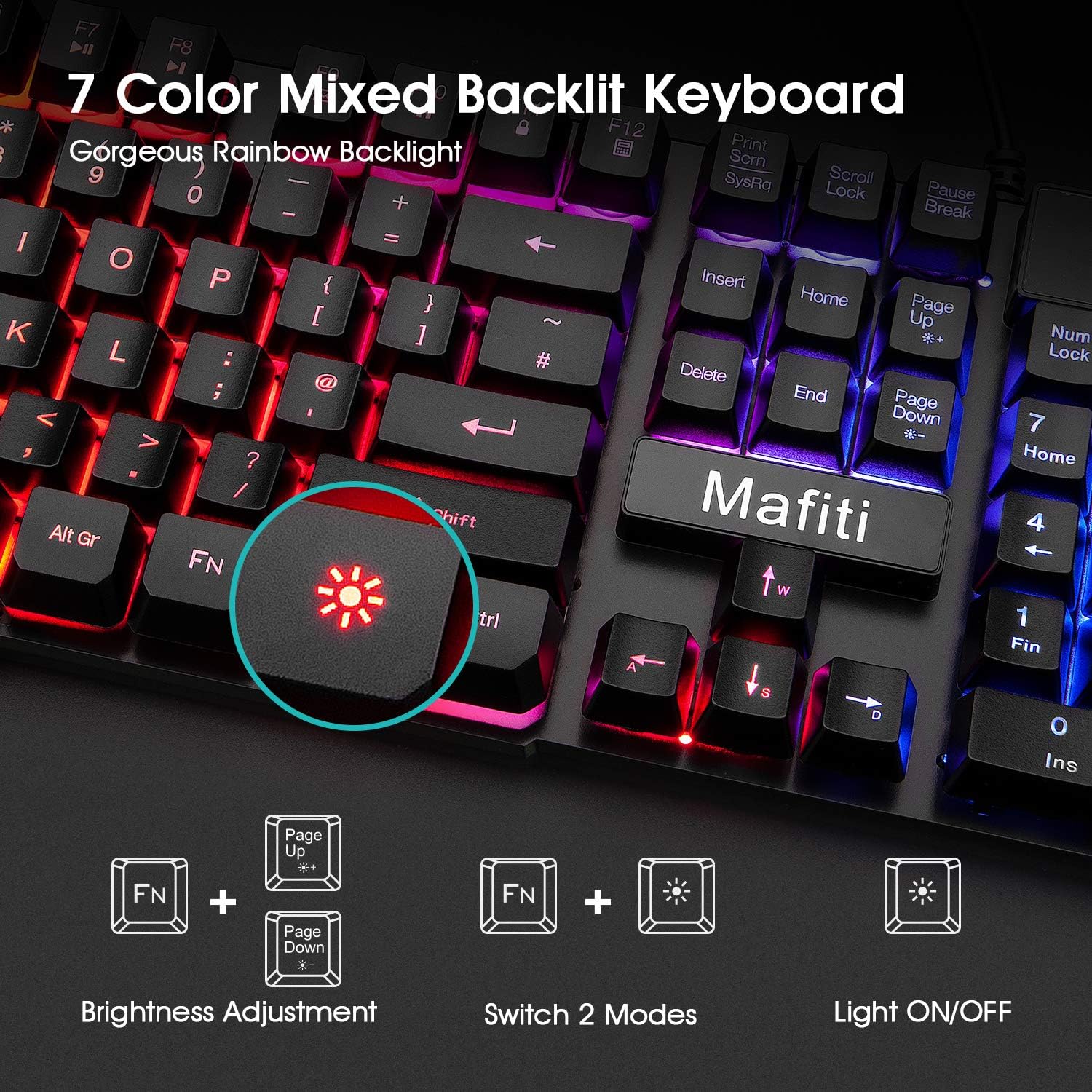 Thumbnail 3 de Mafiti Rainbow Backlit Gaming Keyboard and Mouse Set