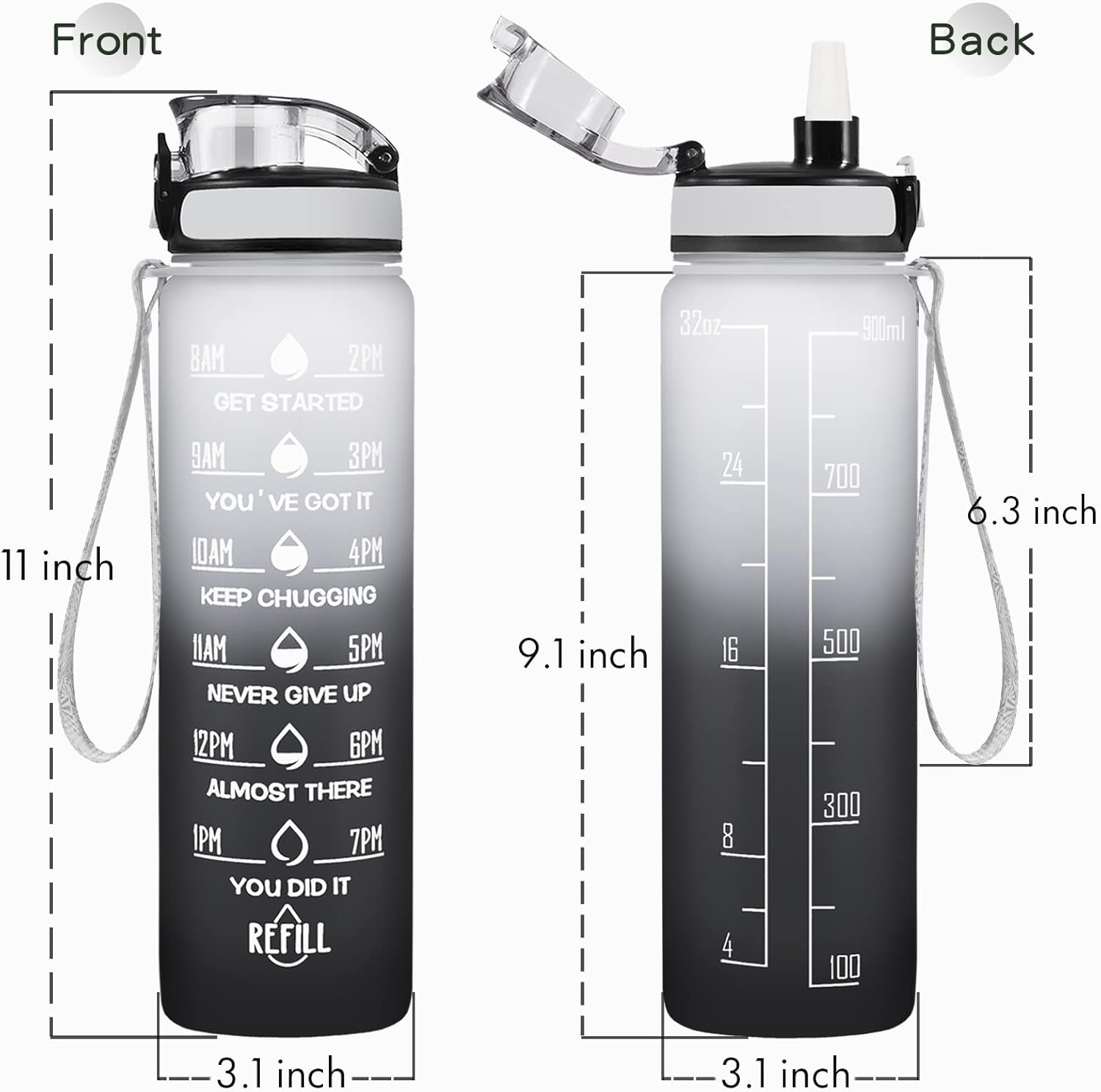 Detalle de Enerbone Water Bottle motivational straw 24oz 🚰