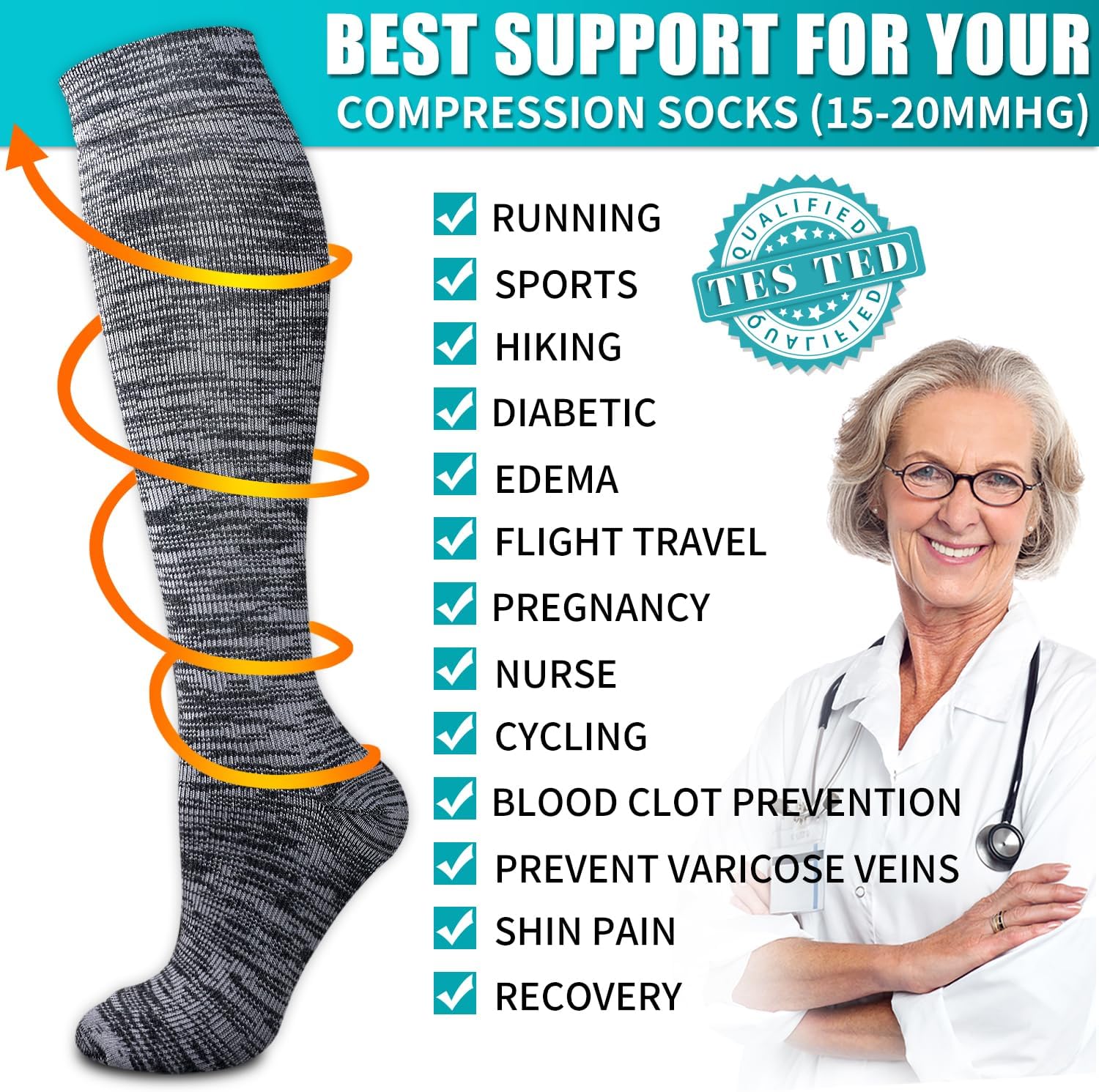 Thumbnail 4 de Copper Compression Socks for Women & Men (6 Pairs) — 85% Nylon Compression for Nurses, Running, Hiking & Recovery