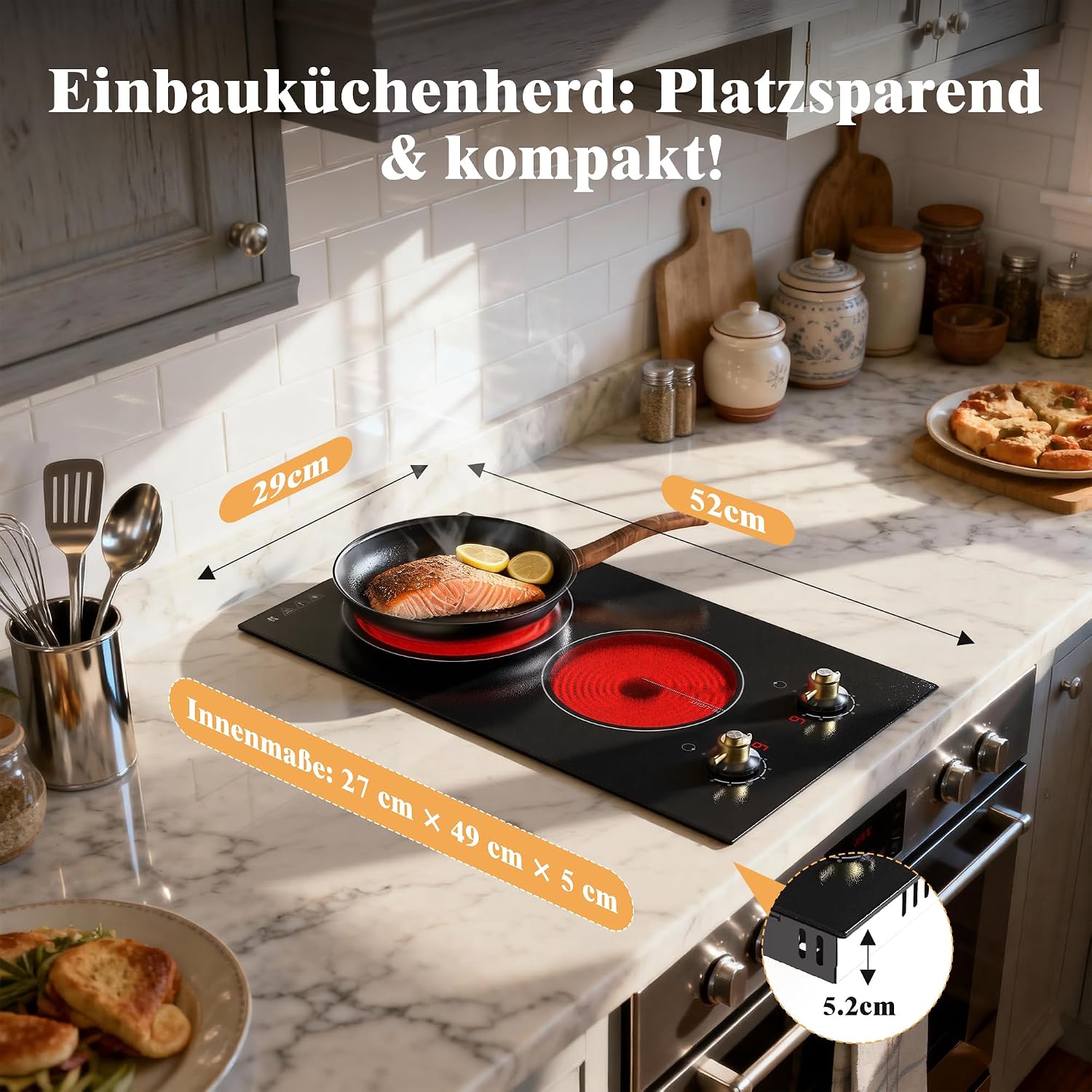 Thumbnail 6 de Karinear Glaskeramikkochfeld 2 Platten mit Stecker – tragbar, 3000 W, Doppel-Drehknopf, 30 cm, infrarot-heizung