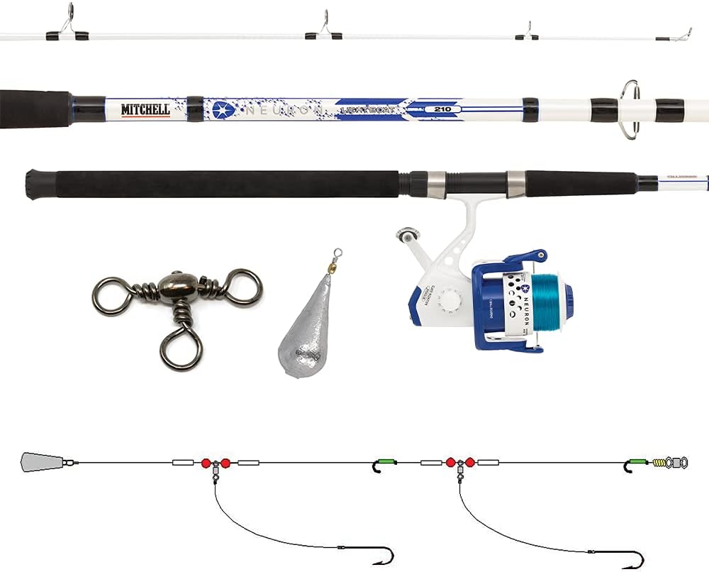 Detalle de Mitchell Neuron Dorade Ensemble Canne, Moulinet et Accessoires – Combo pêche dorade en mer