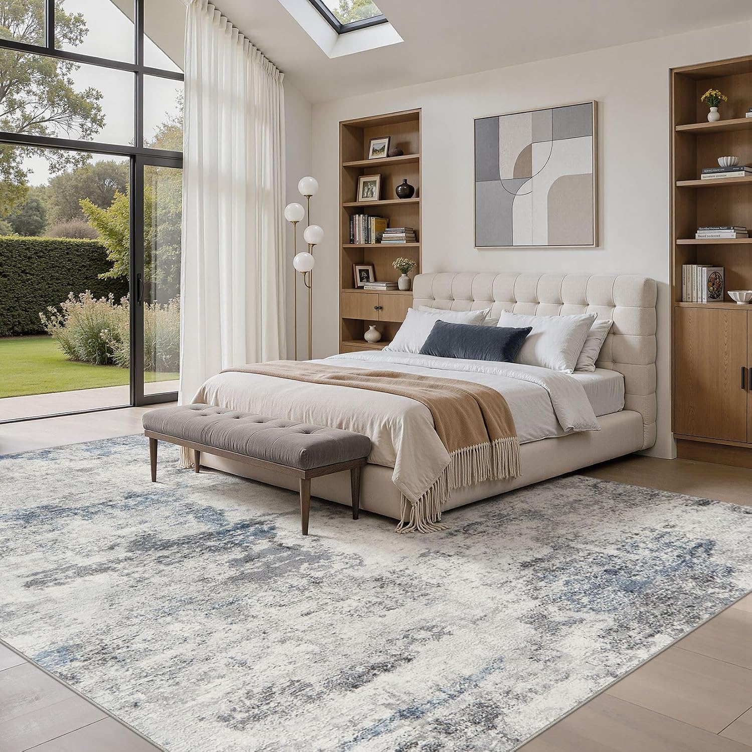 Thumbnail 3 de DMOYEST 9' x 12' Washable Abstract Area Rug, Grey Blue Low-Pile