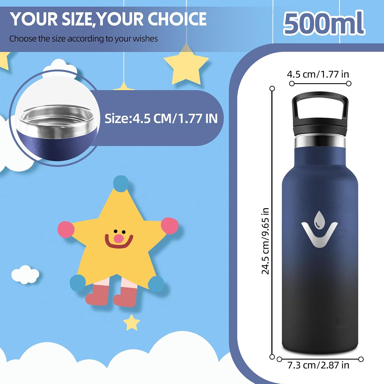 Detalle de Motswedi Borraccia Termica Bambini da 500 ml a doppia parete con cannuccia