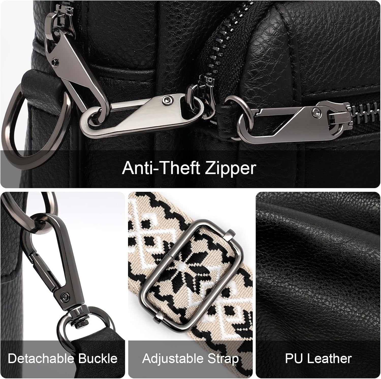 Thumbnail 4 de HILAEX Umhängetasche Damen mit Anti-Diebstahl & RFID – Mittelgroß, 4 Fächer, abnehmbarer breiter Gurt