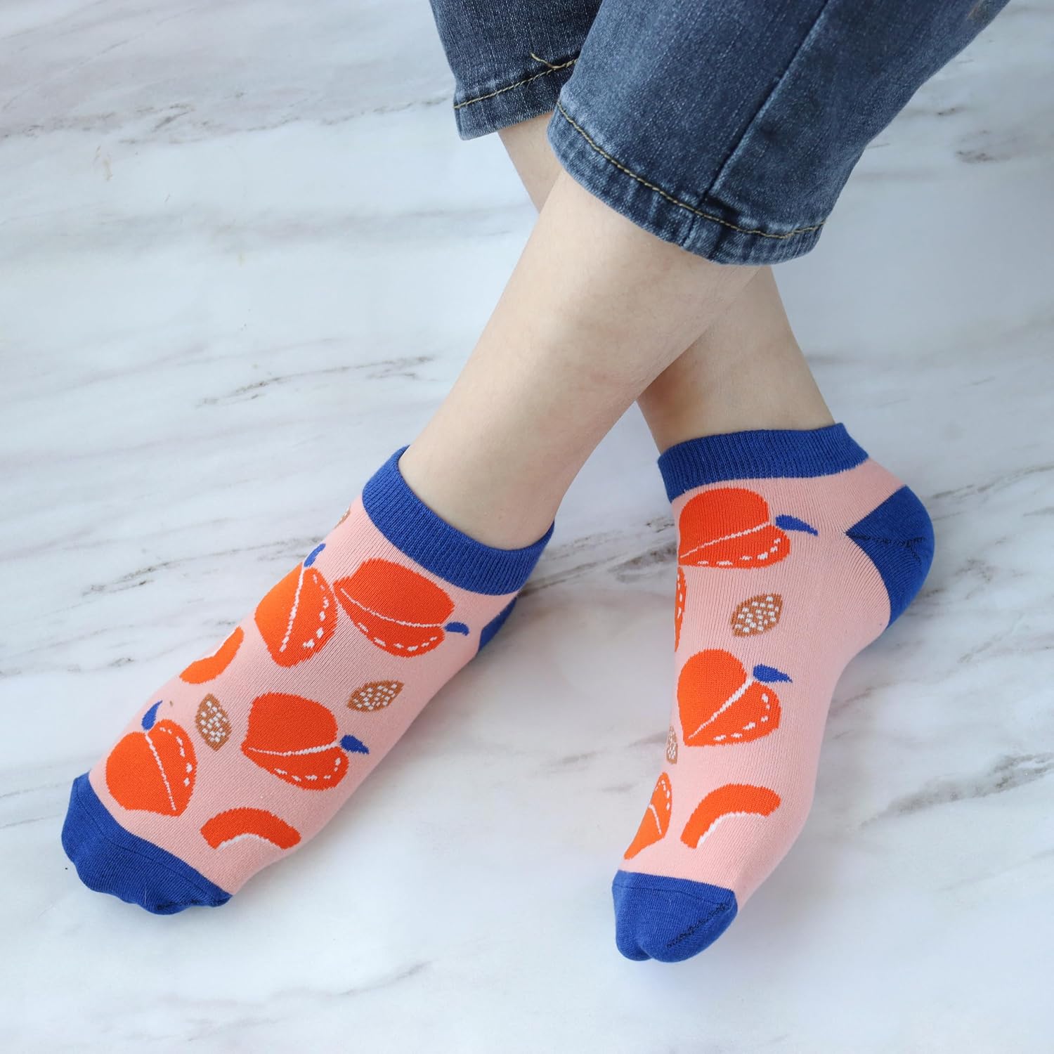 Detalle 2 de Jeasona 10/12 Paar lustige Sneaker-Socken für Damen (35–42), Baumwolle – bunte kurze Alltagssocken