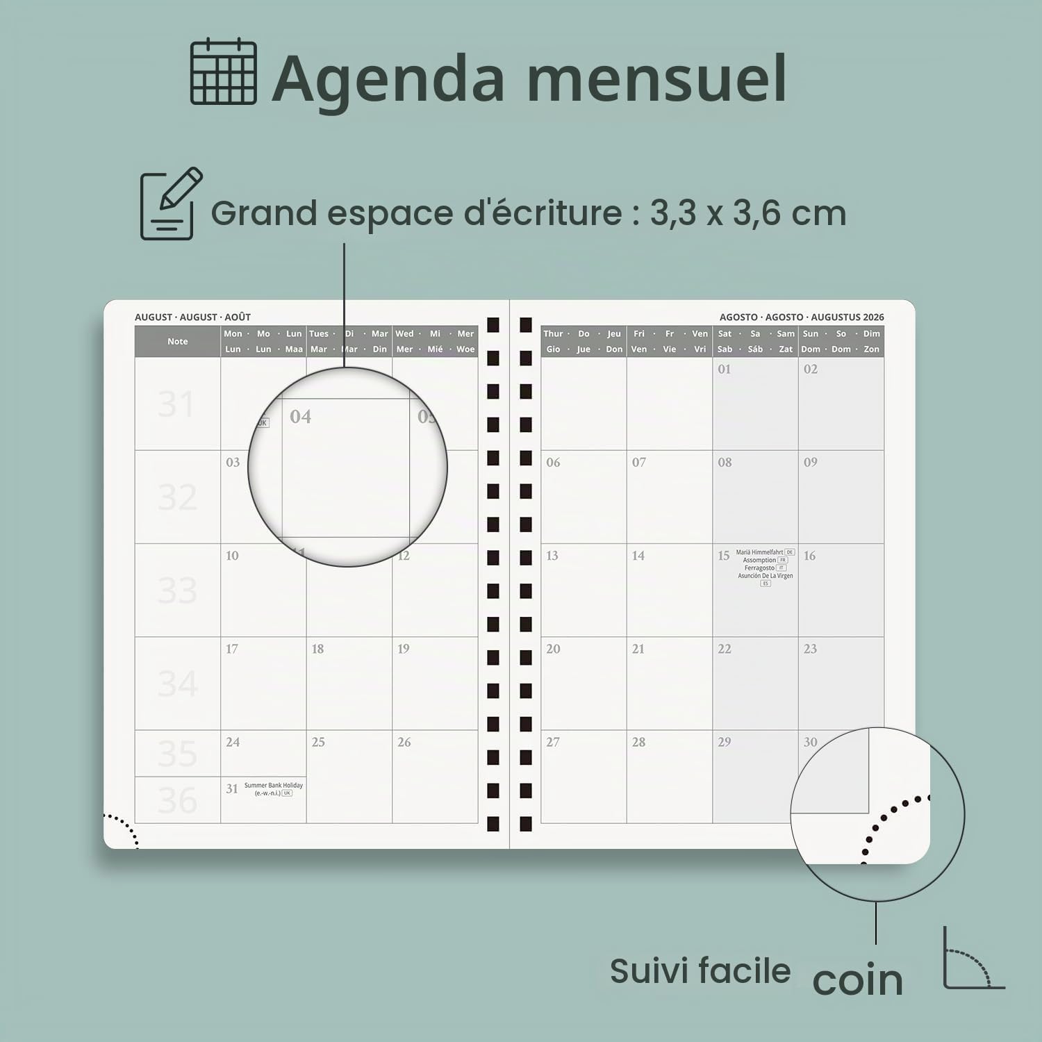 Detalle de POPRUN 27-AW6HA5-NB agenda 2026/2027, weekplanner met spiraalbinding
