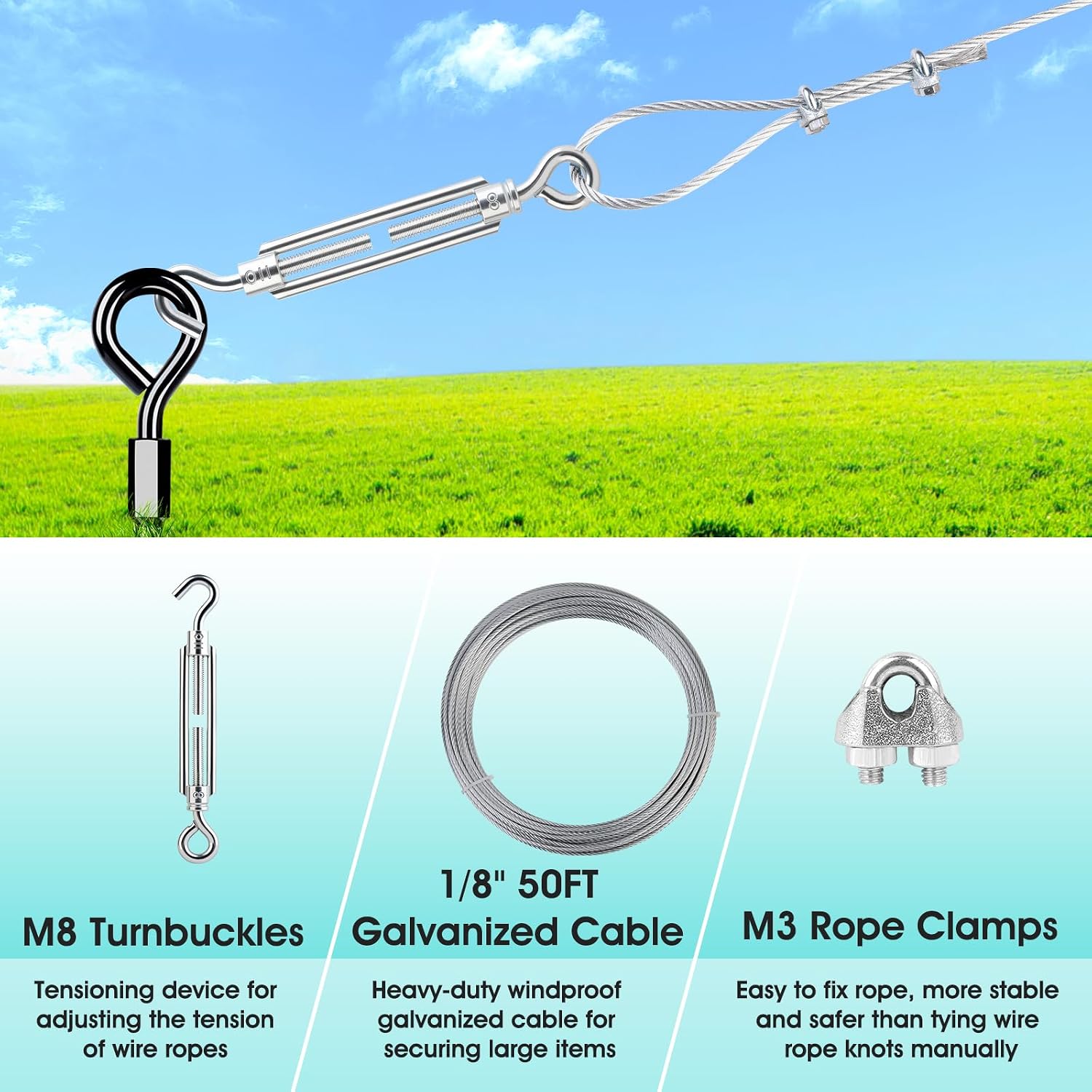 Detalle de Payivsve YLY-MG-15-2 Ground Anchors, 15-Inch Steel Kit with Cable