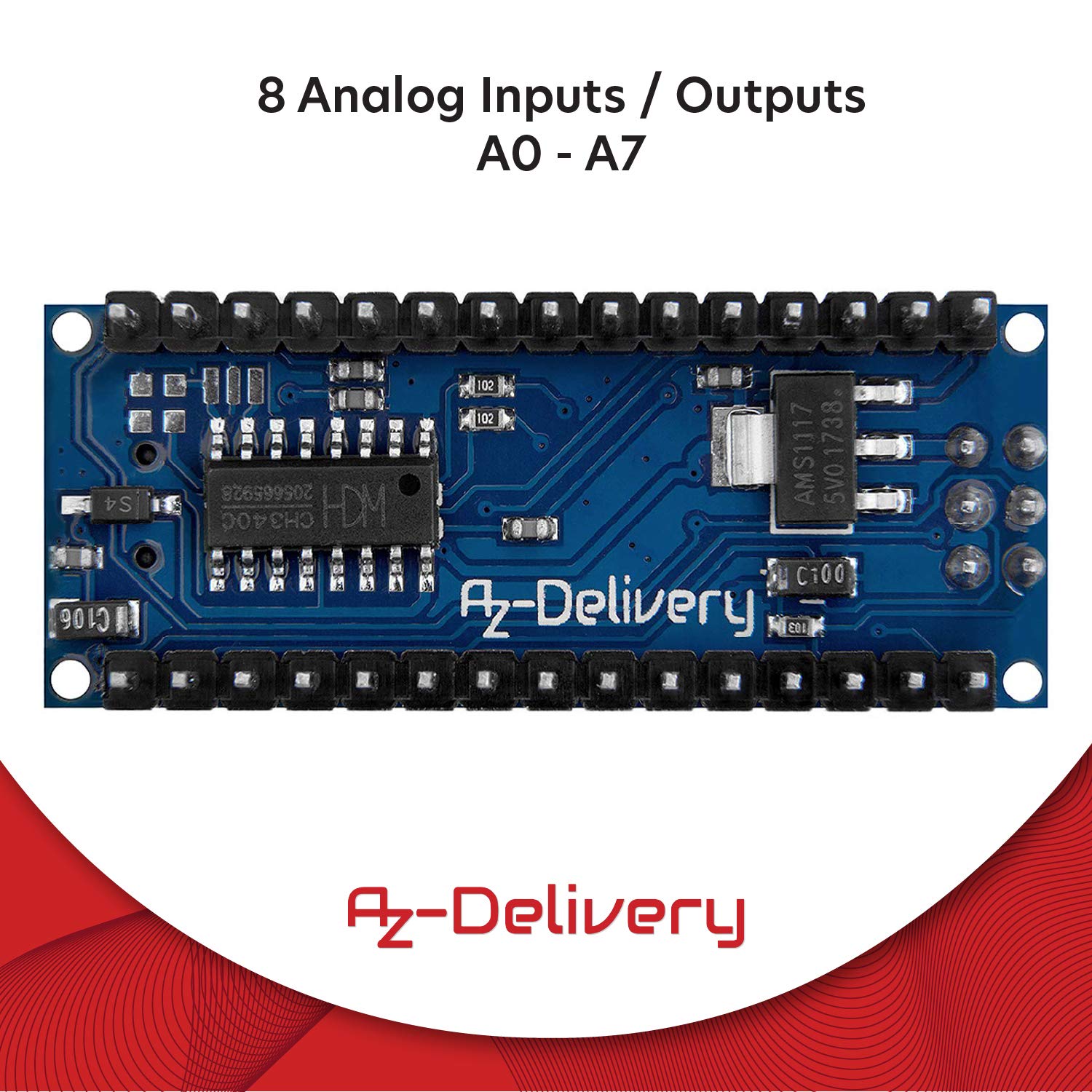 Detalle de AZDelivery Nano V3.0 CH340 (versione migliorata) compatibile con Arduino Nano V3