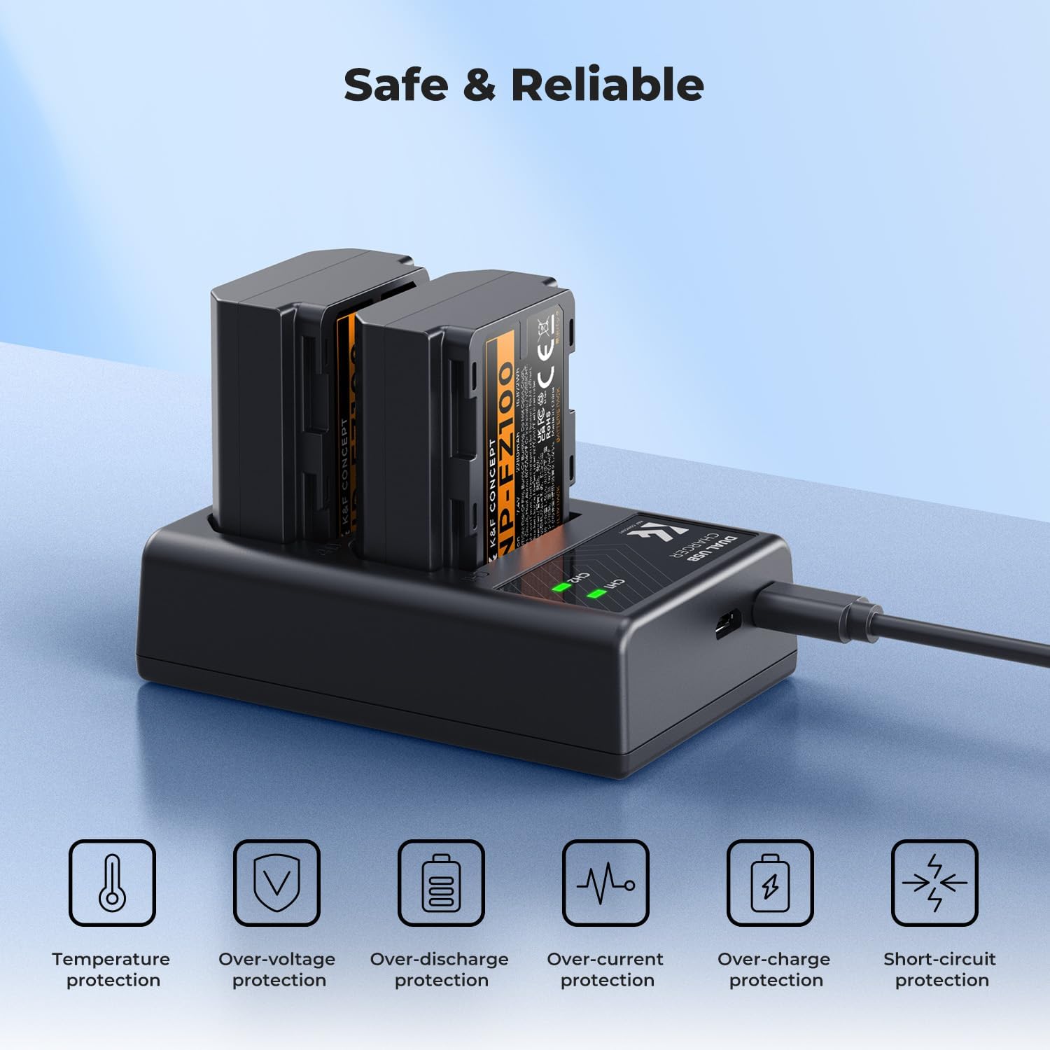 Thumbnail 5 de K&F CONCEPT NP-FZ100 Battery and Dual USB Charger Kit for Sony A7 IV/A7 III/A9 and more (2280mAh)