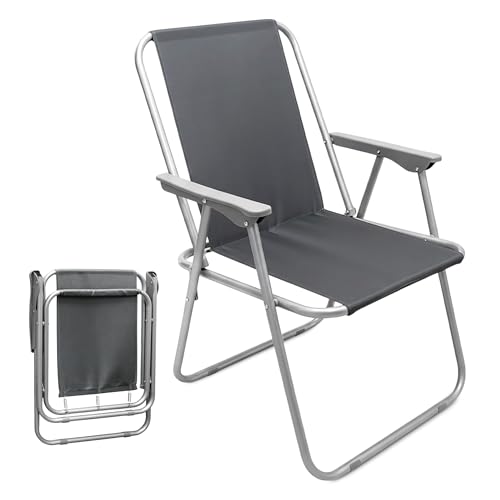 Spetebo Camping-Klappstuhl mit Armlehnen, belastbar bis 100 kg – grau