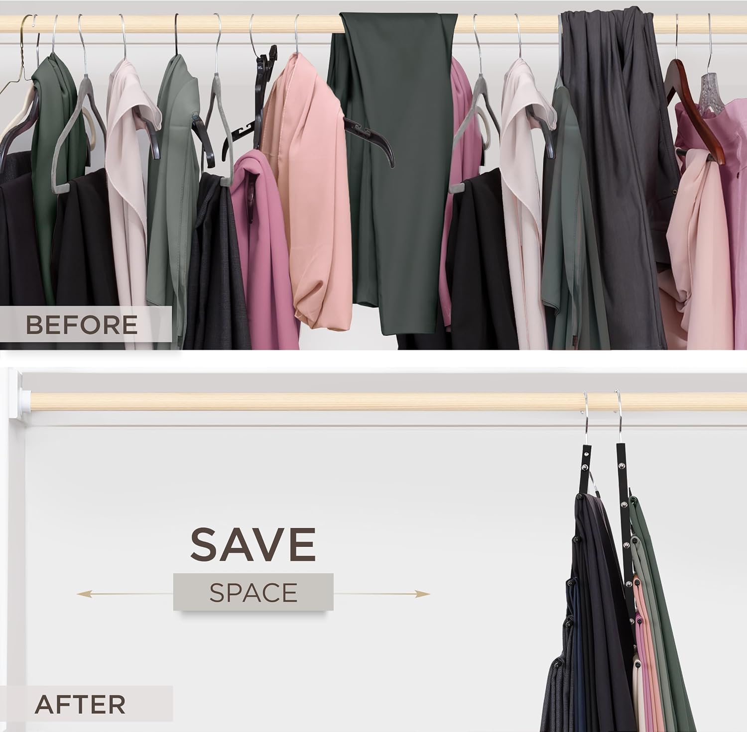 Detalle de MORALVE Space-Saving Pants Hangers, 2-Pack Beechwood with 360° Swivel Hook