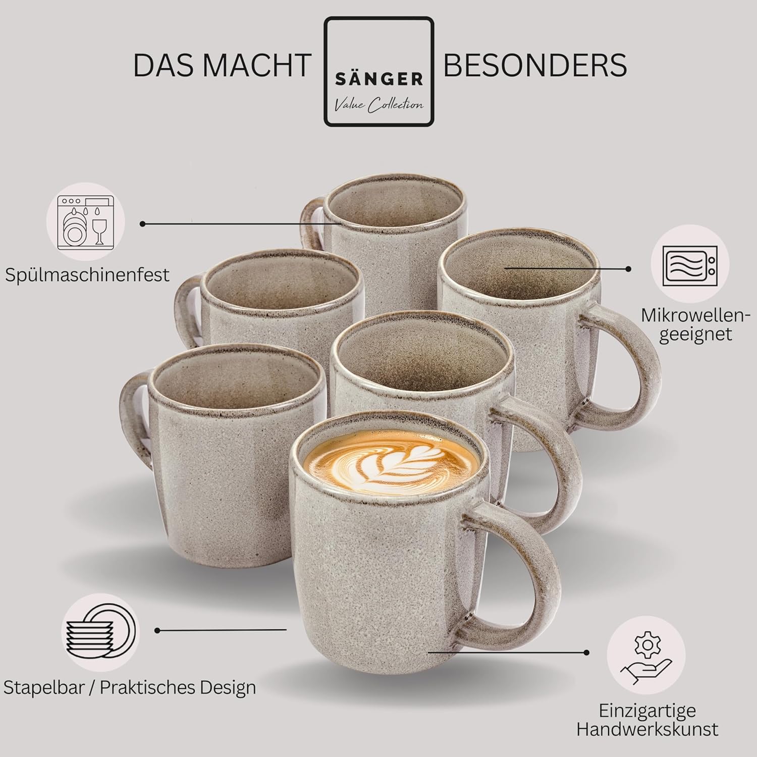 Thumbnail 3 de SÄNGER Kairo Clay 6-teiliger Kaffeebecher-Set (Steingut) für 6 Personen, grau, 400 ml