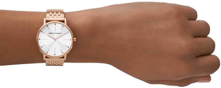 Detalle de Armani Exchange Orologio da donna con cassa 36 mm e cinturino in acciaio, movimento quarzo a tre lancette