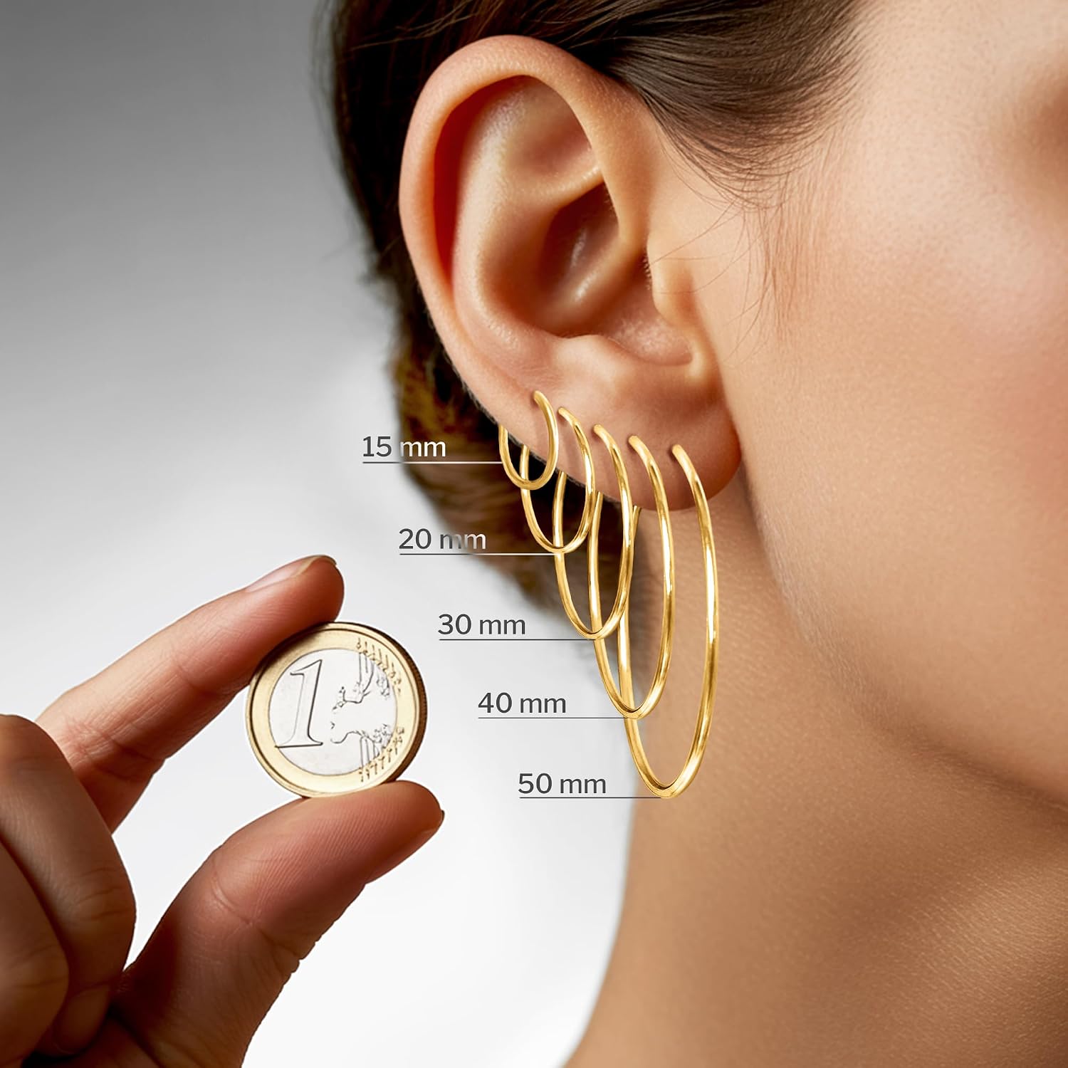 Thumbnail 6 de Orecchini Cerchio Donna in Oro Giallo 18K 750, Ø15 mm – Creoli leggerissimi in scatola regalo