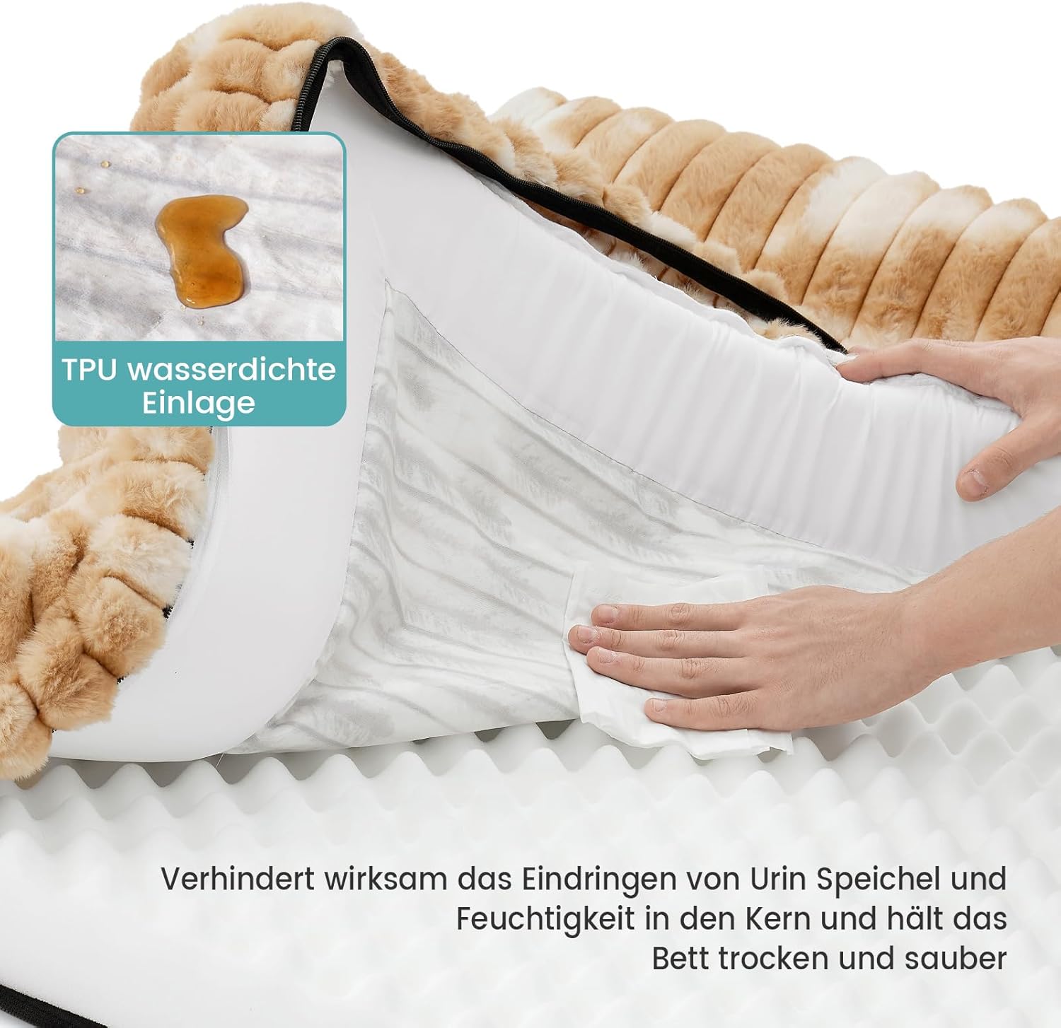 Detalle de COZY KISS Orthopädisches Hundebett für Große Hunde 90x68x15 cm – Komfortables Tierkörbchen mit Kunstfell, rutschfestem Boden und abnehmbarem Überzug