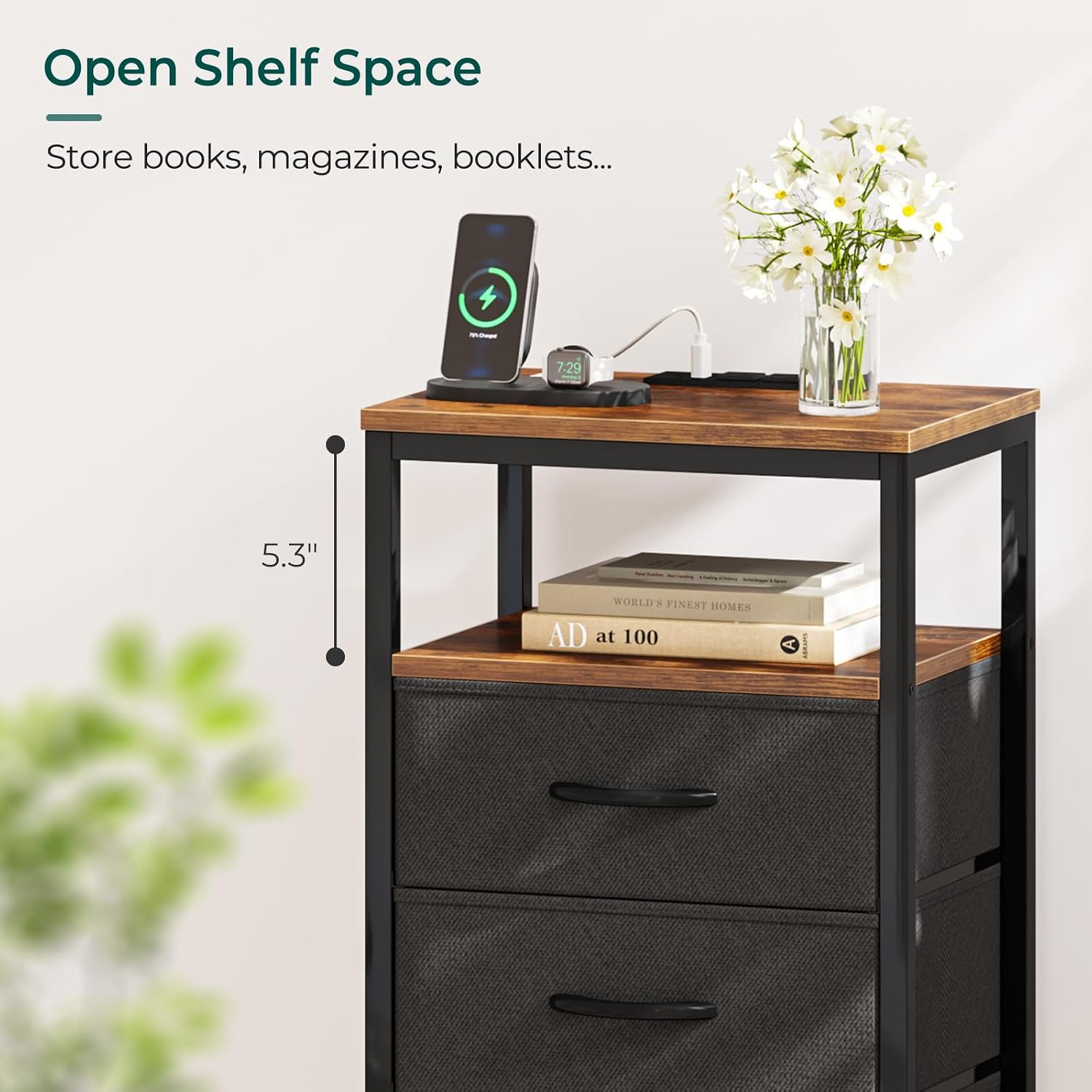 Detalle de Huuger Nightstand 27.6" Charging Station for Bedroom