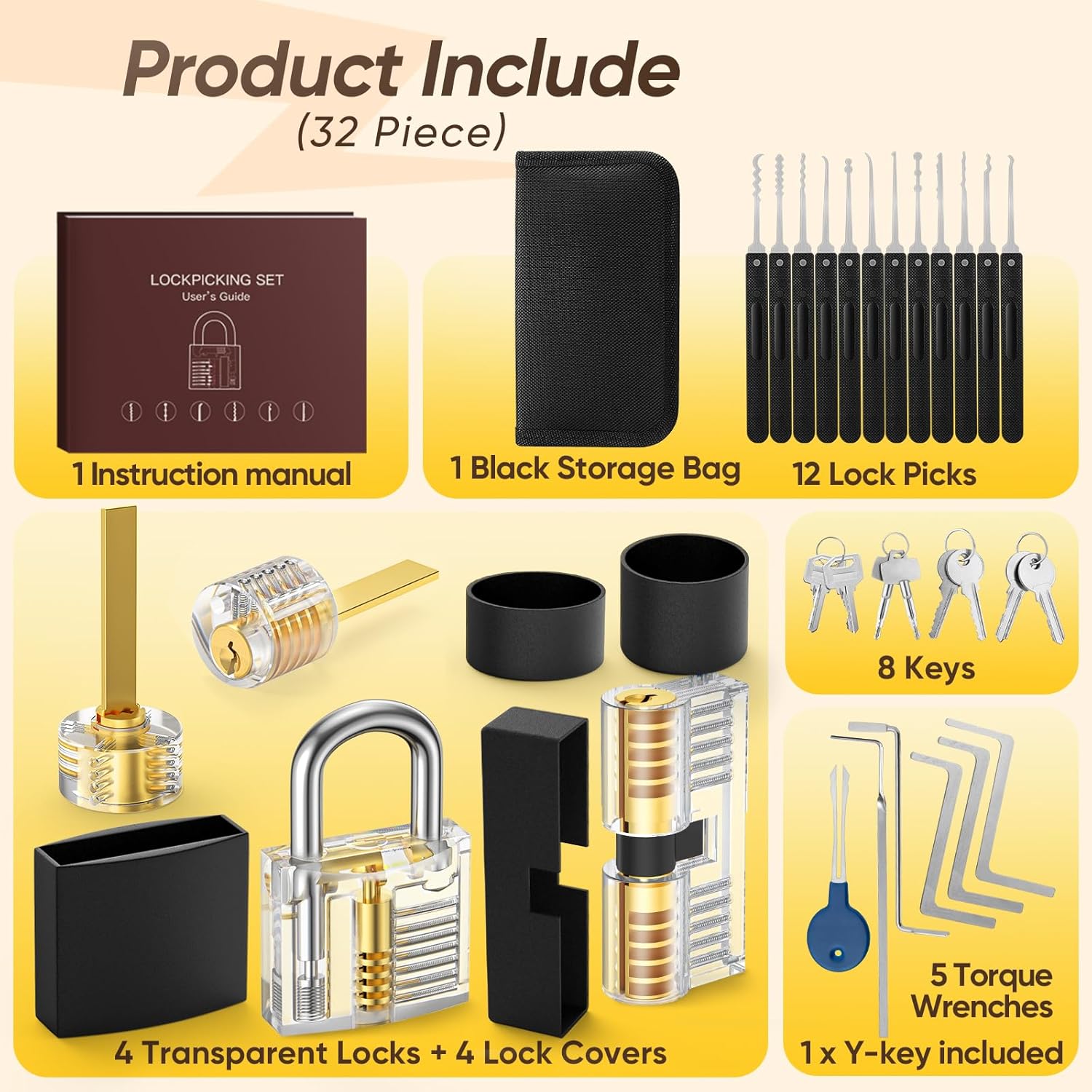 Thumbnail 1 de IPSXP Lockpicking Set, 32 Stück – Transparentes Übungsset mit Lehrmaterial