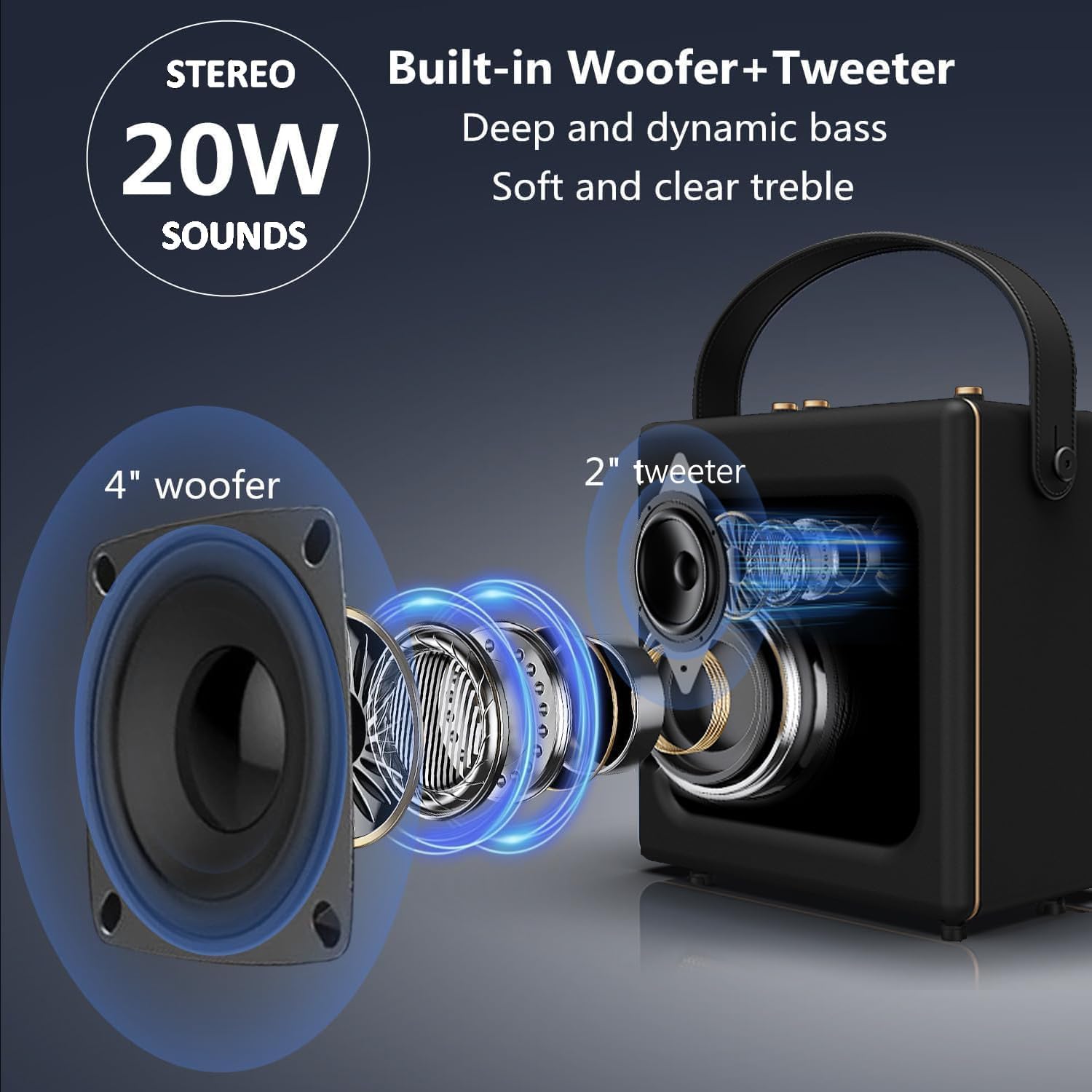 Thumbnail 2 de LONPOO Stereo 20 W altoparlante Bluetooth retrò