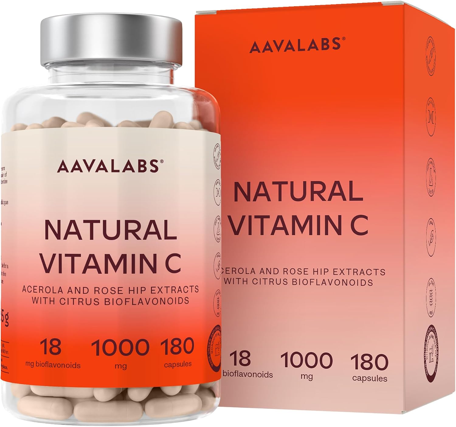 Detalle de Vitamin C Hochdosiert Vegan – Acerola Vitamin C 1000 mg pro Tagesdosis (2 Kapseln) mit Hagebutten und Zitrus-Bioflavonoiden, 180 Kapseln