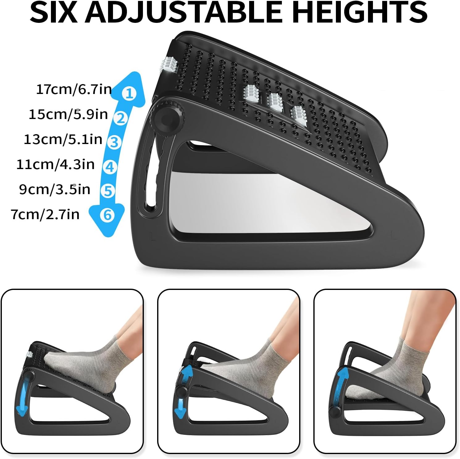 Detalle de AMUSPK Office Foot Rest – Adjustable Height Ergonomic Foot Stool with Massage Surface