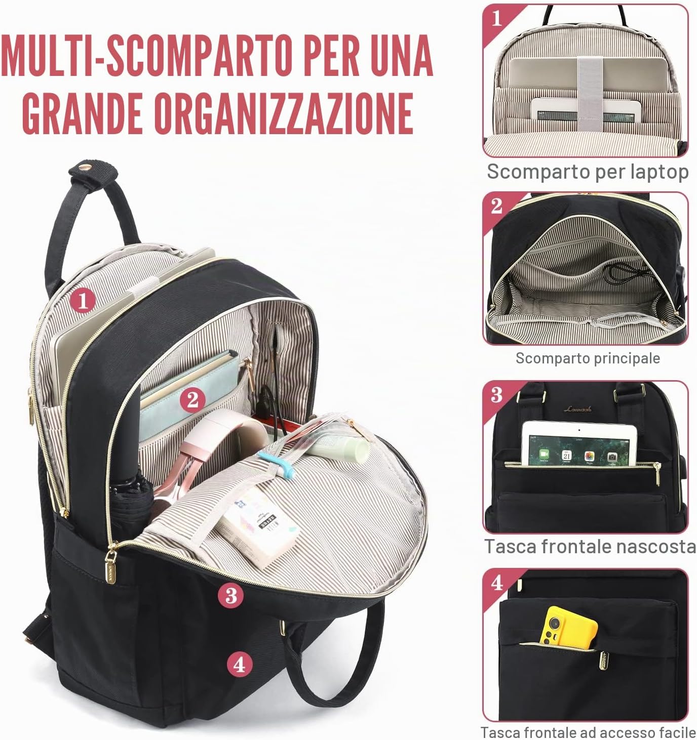 Detalle 2 de LOVEVOOK Zaino Porta PC 15,6" impermeabile