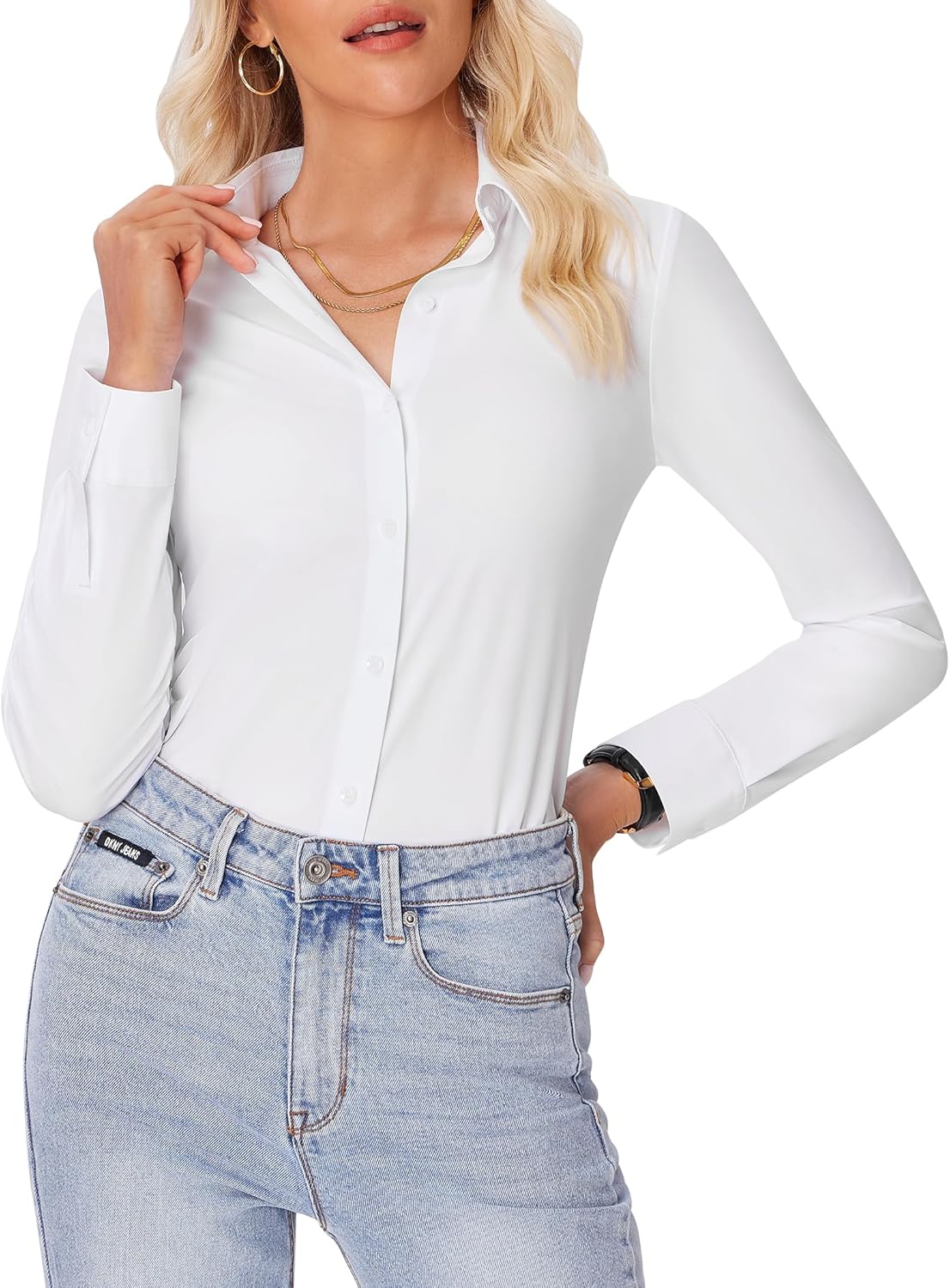 Thumbnail 5 de siliteelon Button Down Shirt slim fit long sleeve blouse