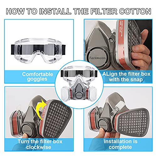 Detalle de Facemoon Respirator Mask Set with Safety Glasses and 10 Replacement Filters