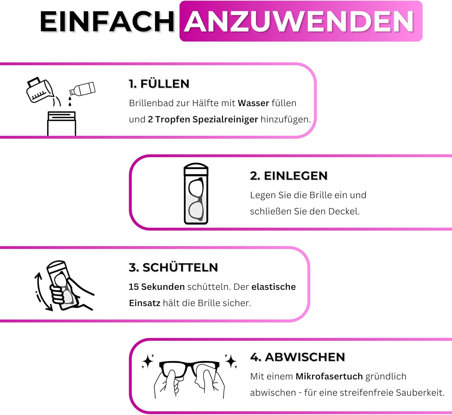 Thumbnail 3 de EyeAm Brillenbad Schwarz – Set mit 50 ml Spezialreiniger und Mikrofasertuch (40 × 40 cm)
