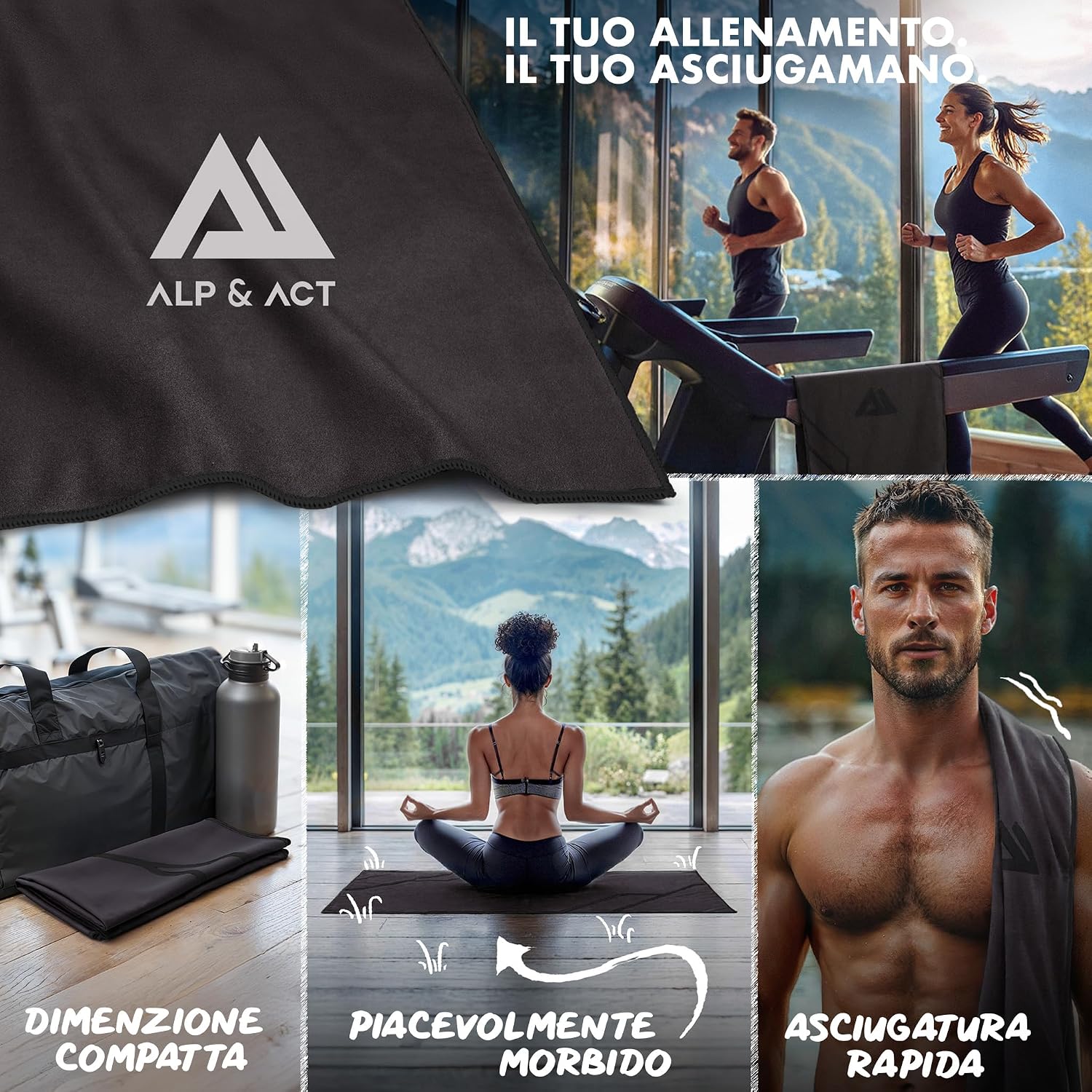 Detalle 2 de ALP & ACT Asciugamano Microfibra Palestra 140x70 cm – 100% microfiber riciclata, grigio argilla