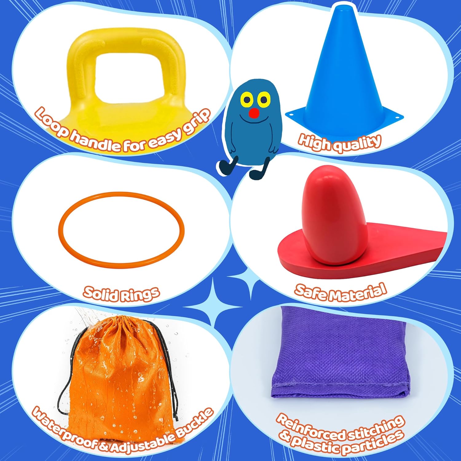 Detalle de JOY SPOT! Carnival Outdoor Games Combo Set for Kids: 5-in-1 Backyard Fun (18-Inch Hopper Balls Included)