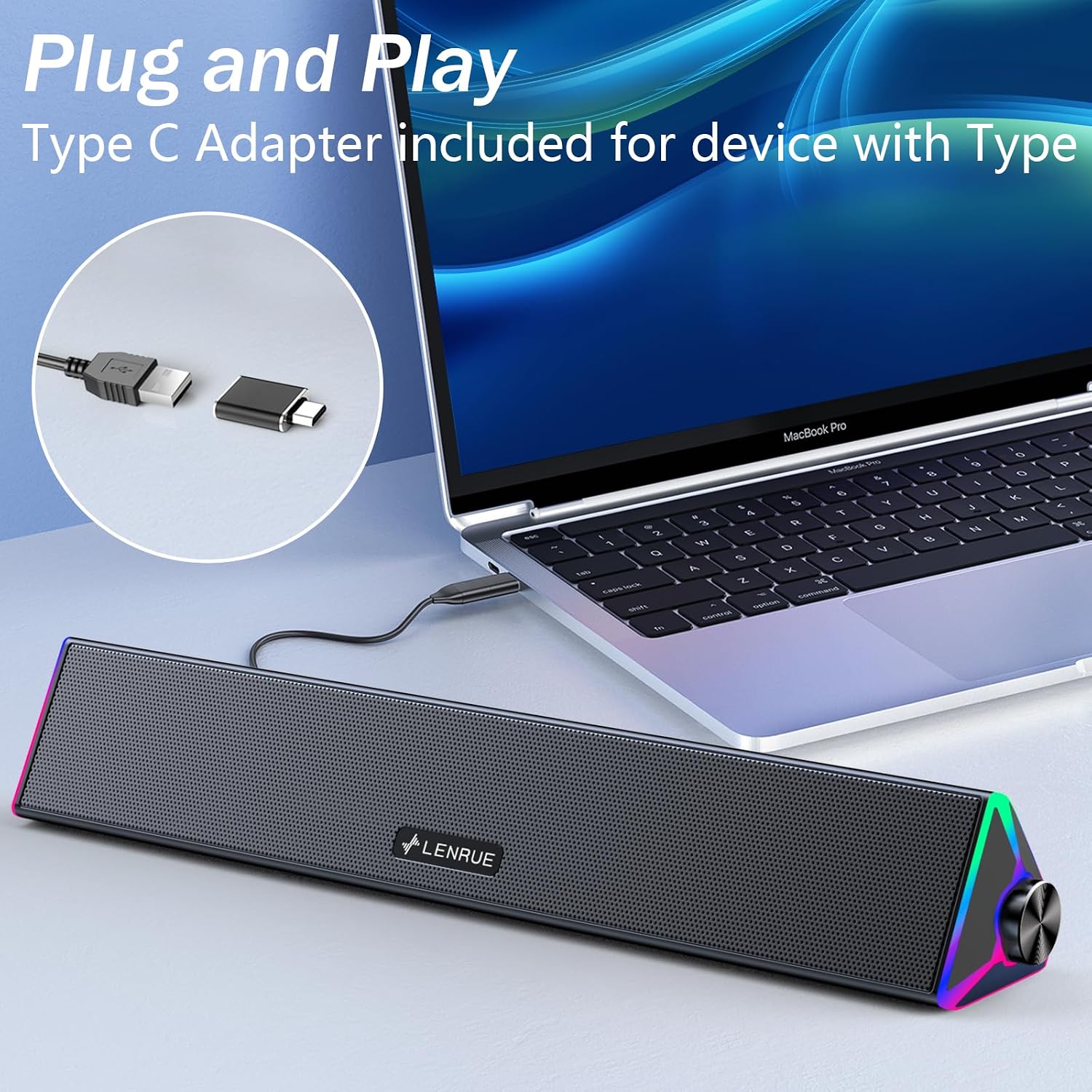Thumbnail 4 de LENRUE PC Speakers USB Soundbar