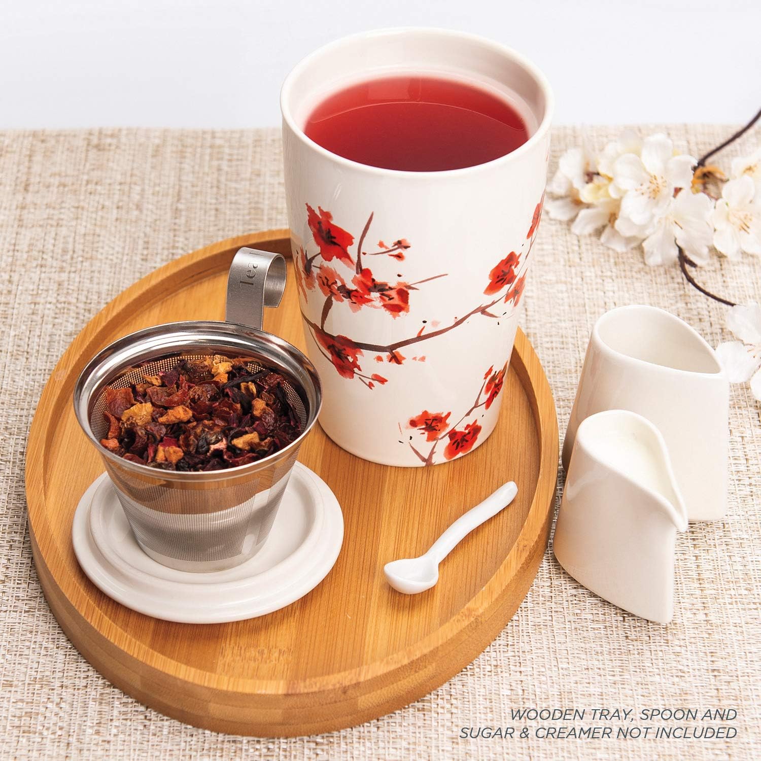Detalle 2 de Tea Forte Double-Walled Ceramic Kati Cup with Removable Stainless Steel Infuser Basket and Lid — Cherry Blossom