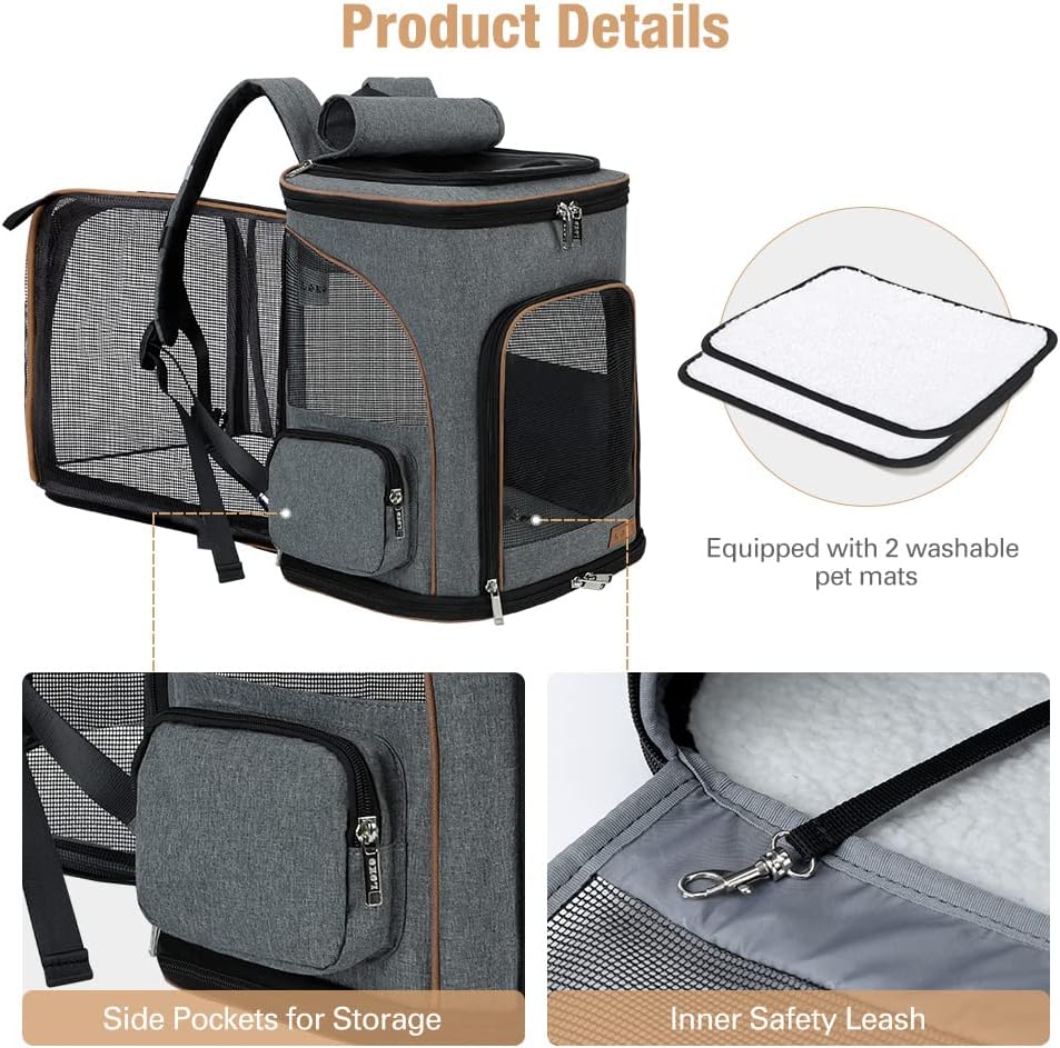 Detalle 2 de Lekesky Katzenrucksack M Grau 32×25×38 cm
