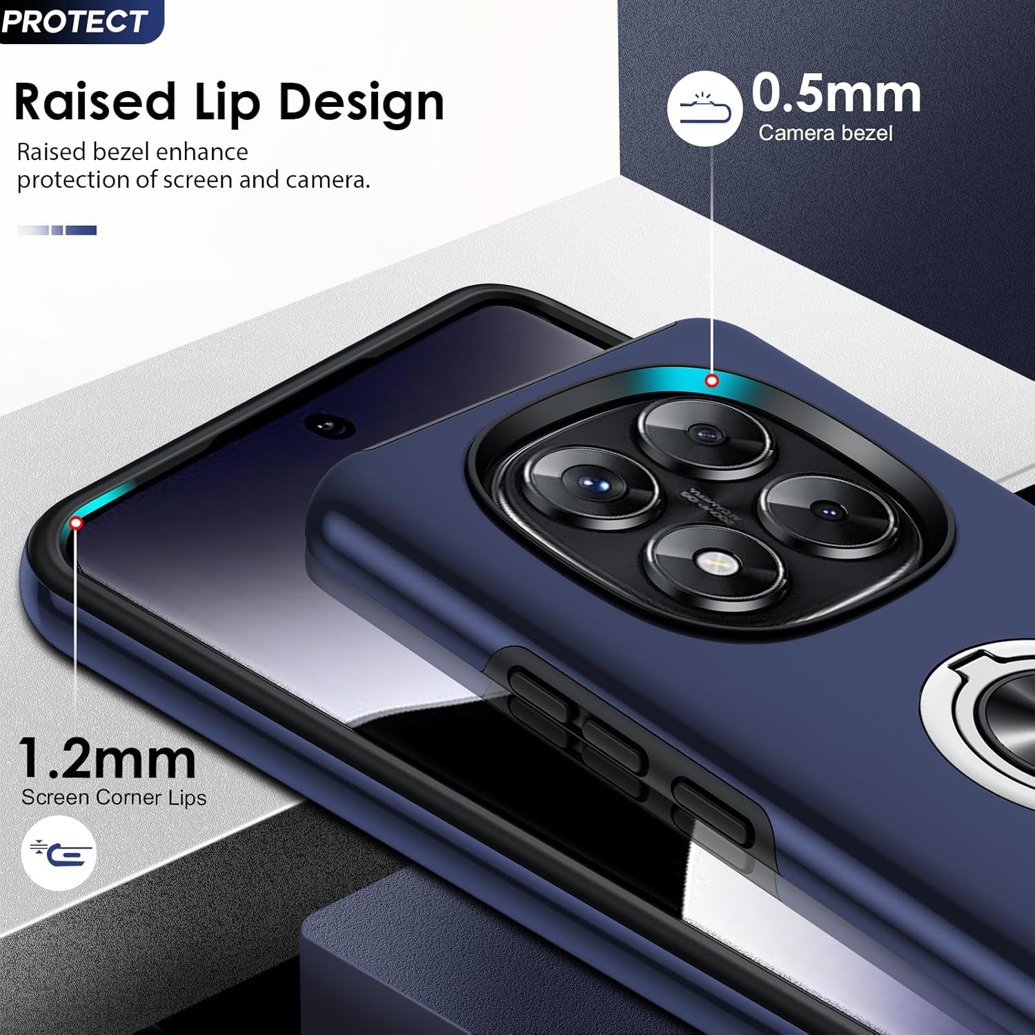 Thumbnail 2 de LeYi Coque pour Xiaomi Redmi Note 14 Pro 5G/4G et Note 14 Pro Plus 5G – Étui TPU/PC, protection anti-choc avec anneau invisible – Bleu