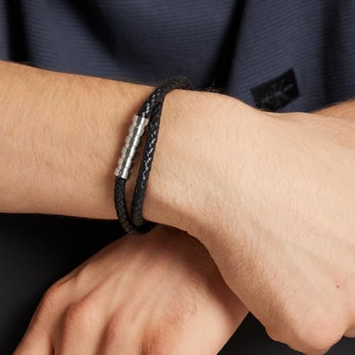 Detalle 2 de Calvin Klein Bracelet pour Homme Collection WRAPPED & BRAIDED avec Cuir Tressé Noir – 35000093