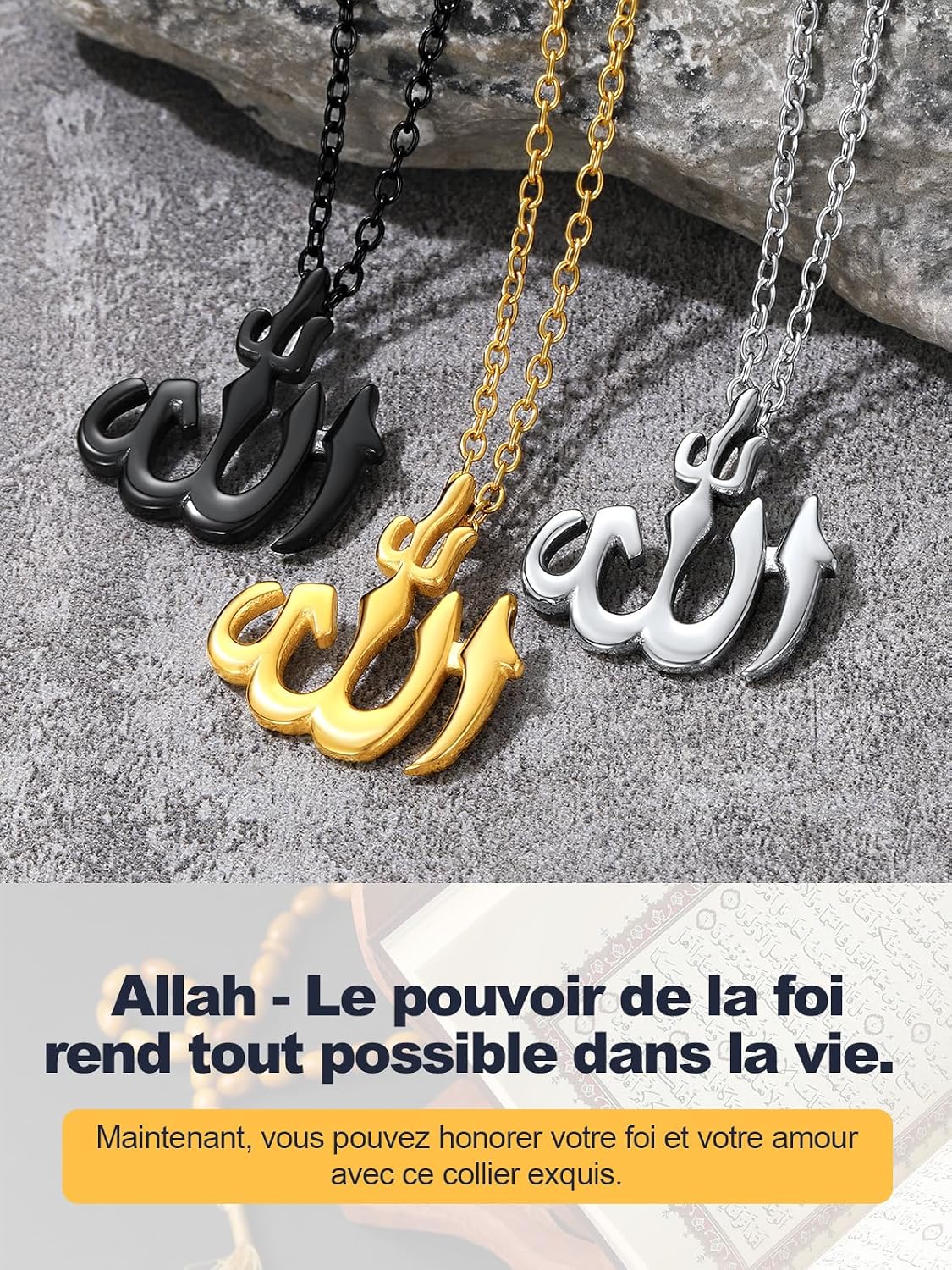 Thumbnail 5 de Collier U7 Allah homme acier or 🕊