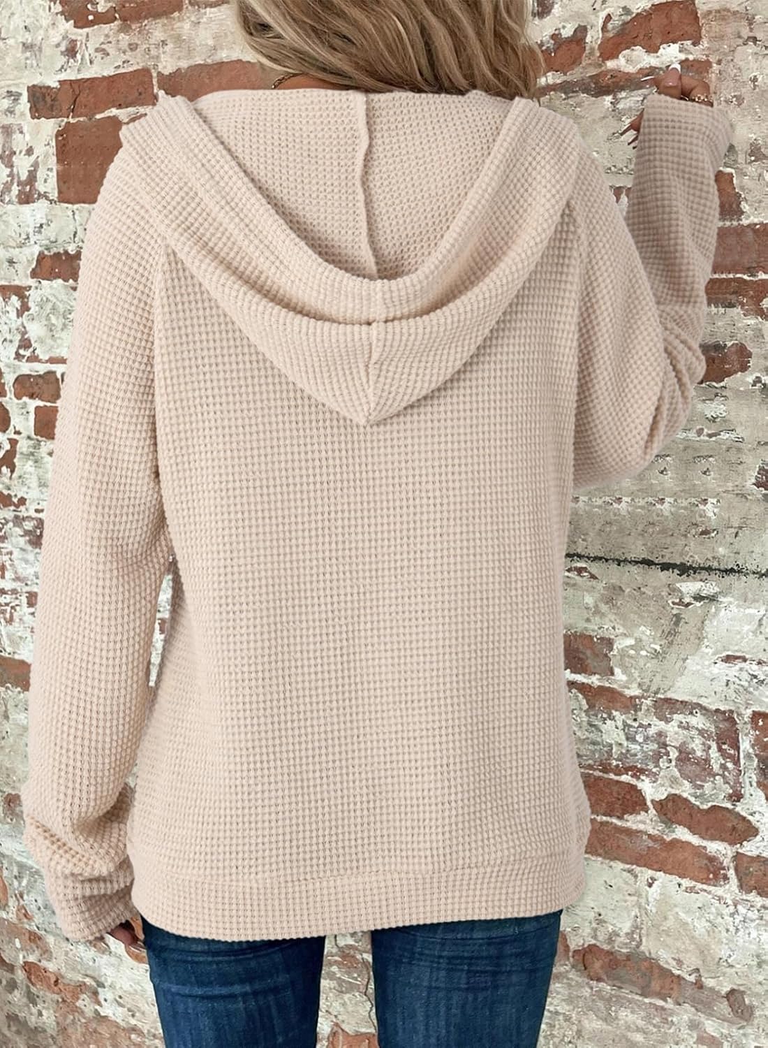 Detalle de Dokotoo Women's Full Zip Up Hoodies: Waffle Knit, Lightweight Comfort