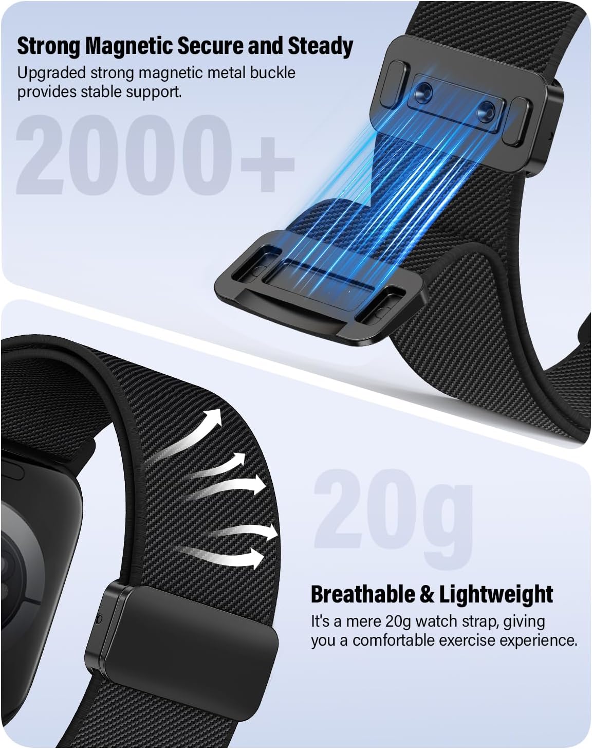 Detalle 2 de Black magnetic elastic nylon Apple Watch strap