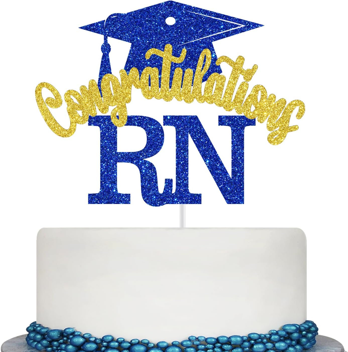 Detalle de RN Cake Topper, Blue and Gold Glitter