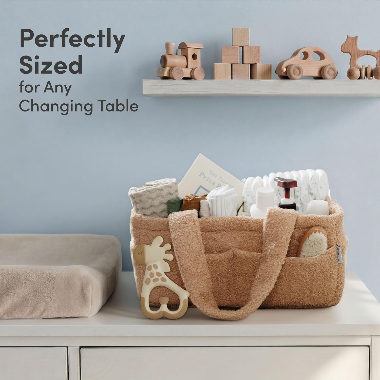 Thumbnail 5 de PUTSKA Fleece Nappy Caddy Organiser – Soft Teddy Fabric Baby Caddy with Handles, Brown
