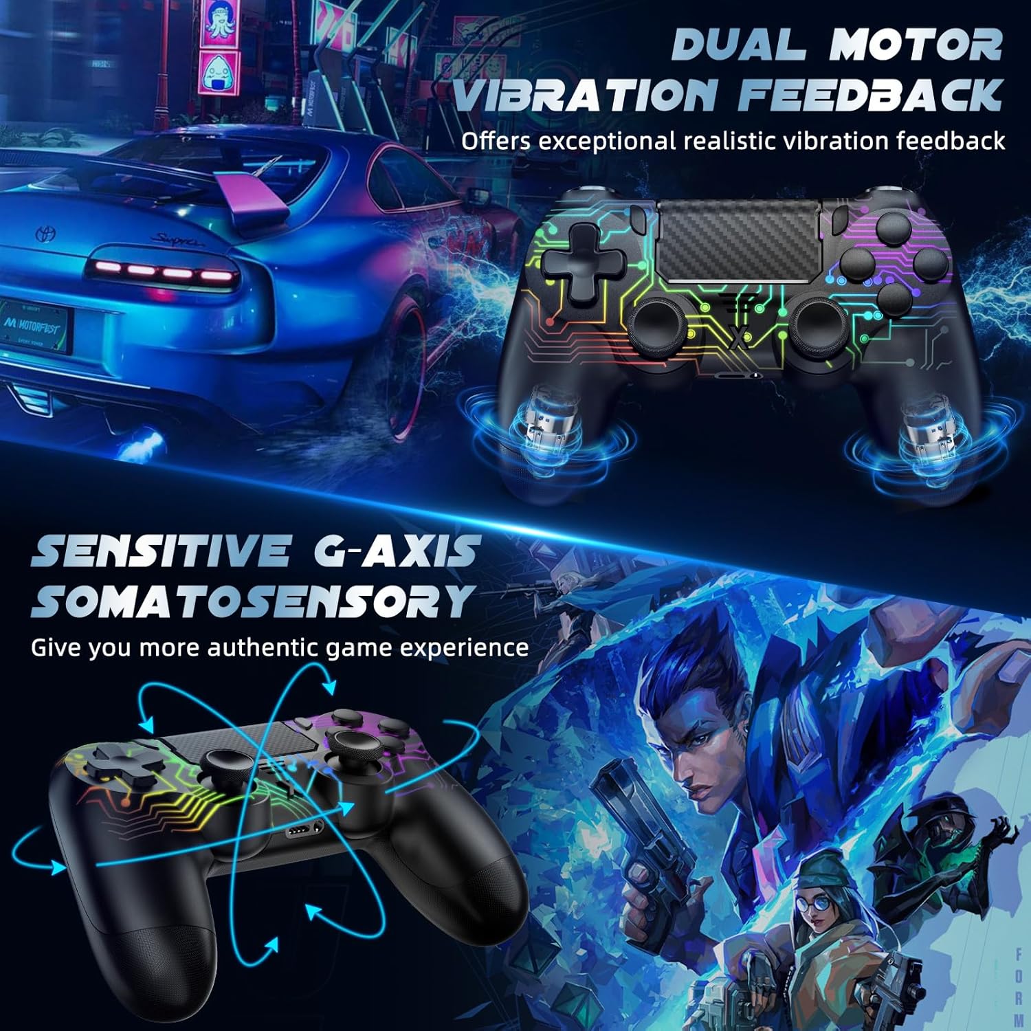Thumbnail 2 de Glitfix Wireless Controller for PS-4: RGB Enhanced Dual Vibration Controller for PS4/PC