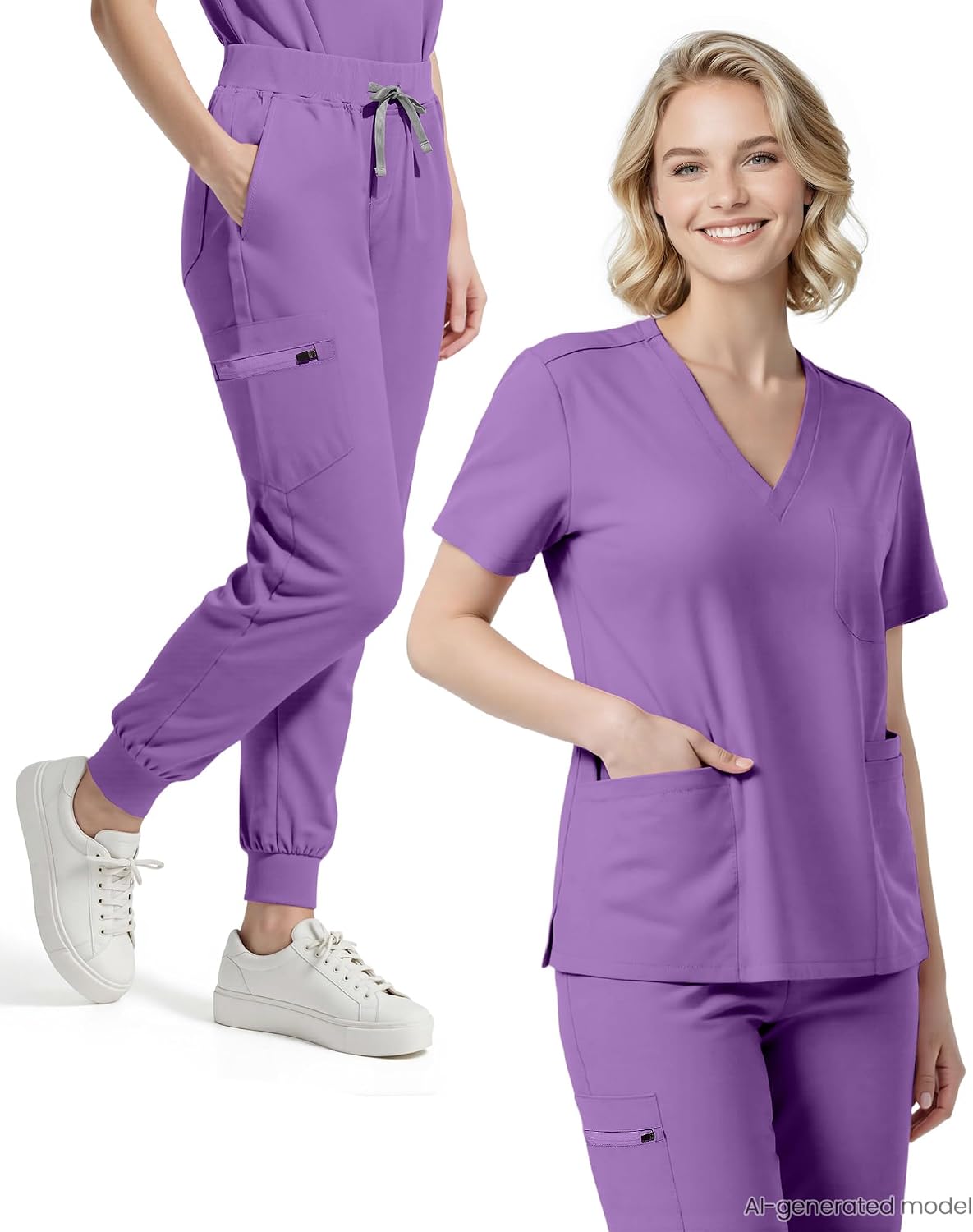 Detalle 2 de Eipnare Women's V-Neck Jogger Scrub Set, 9 Pockets, Stretch Fabric