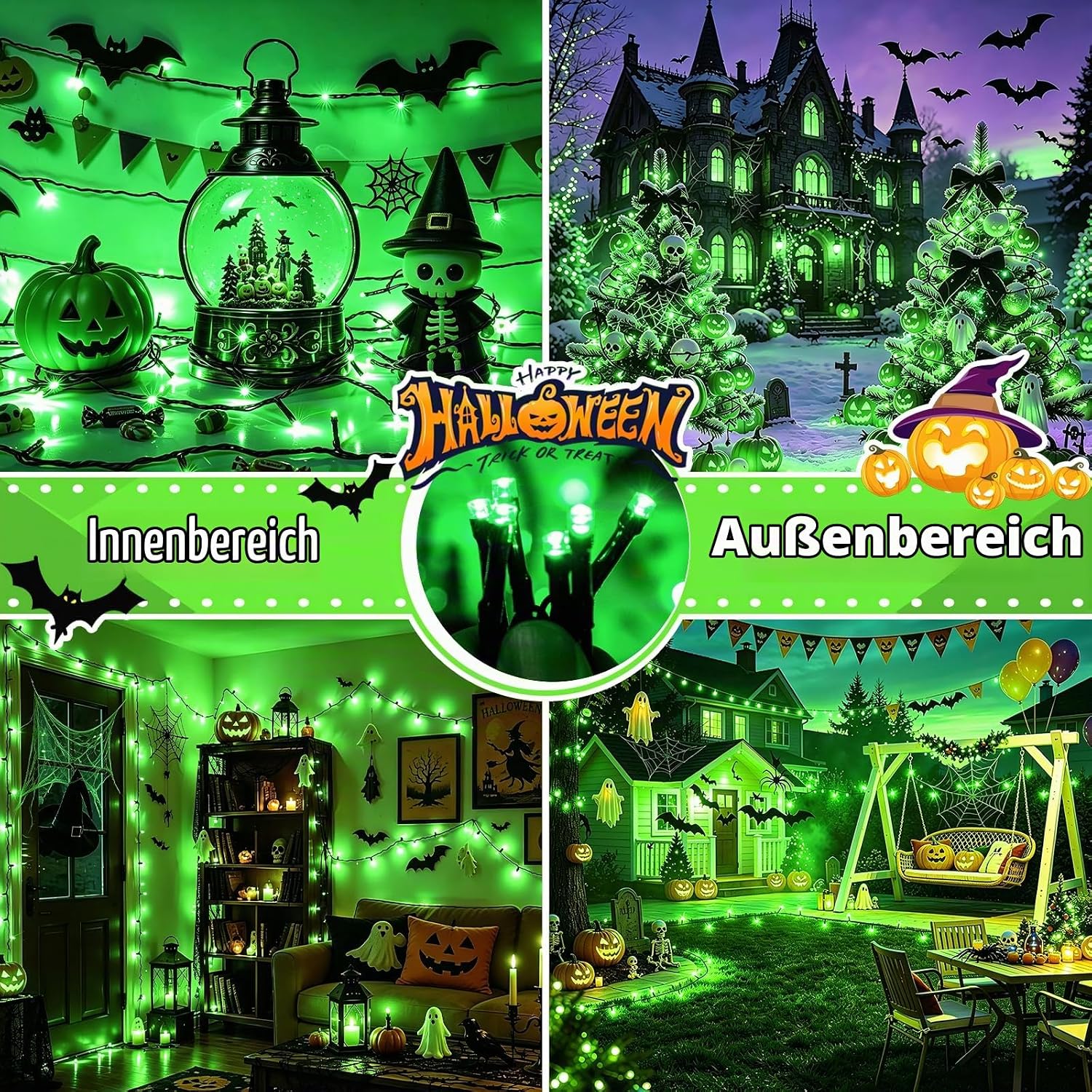 Thumbnail 6 de Joolivo 2 Stück Halloween Lichterkette Outdoor – 12 m, 120 LEDs Grün